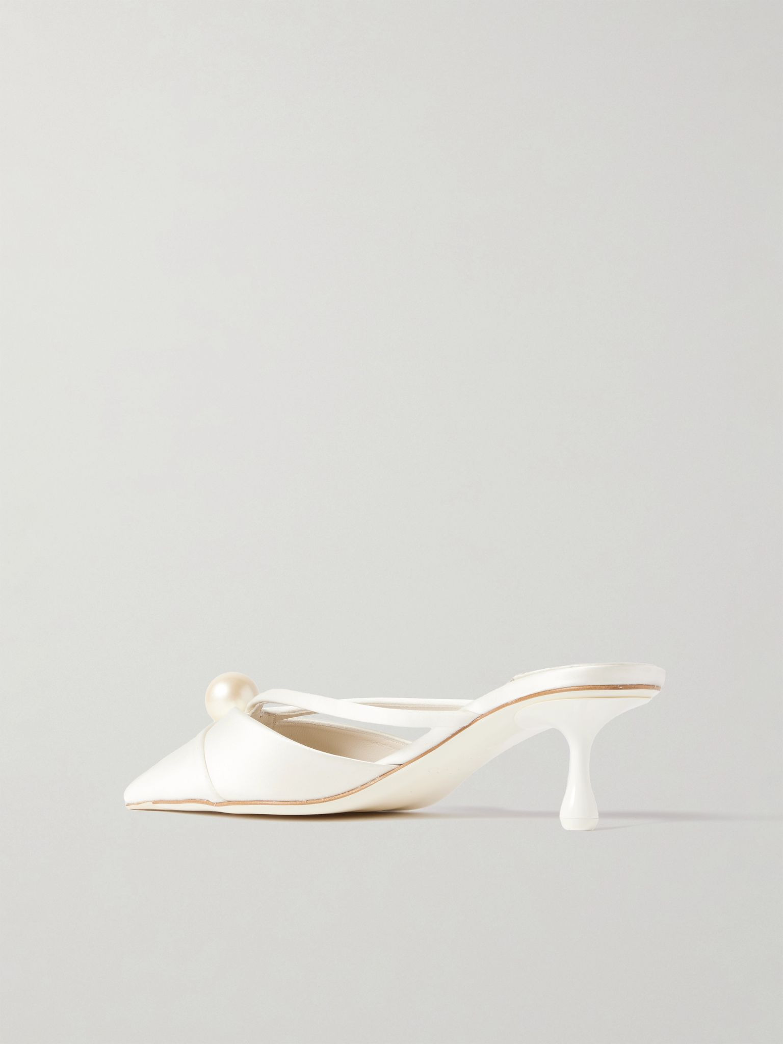 Sana 50 faux pearl-embellished satin mules Ivory - 3