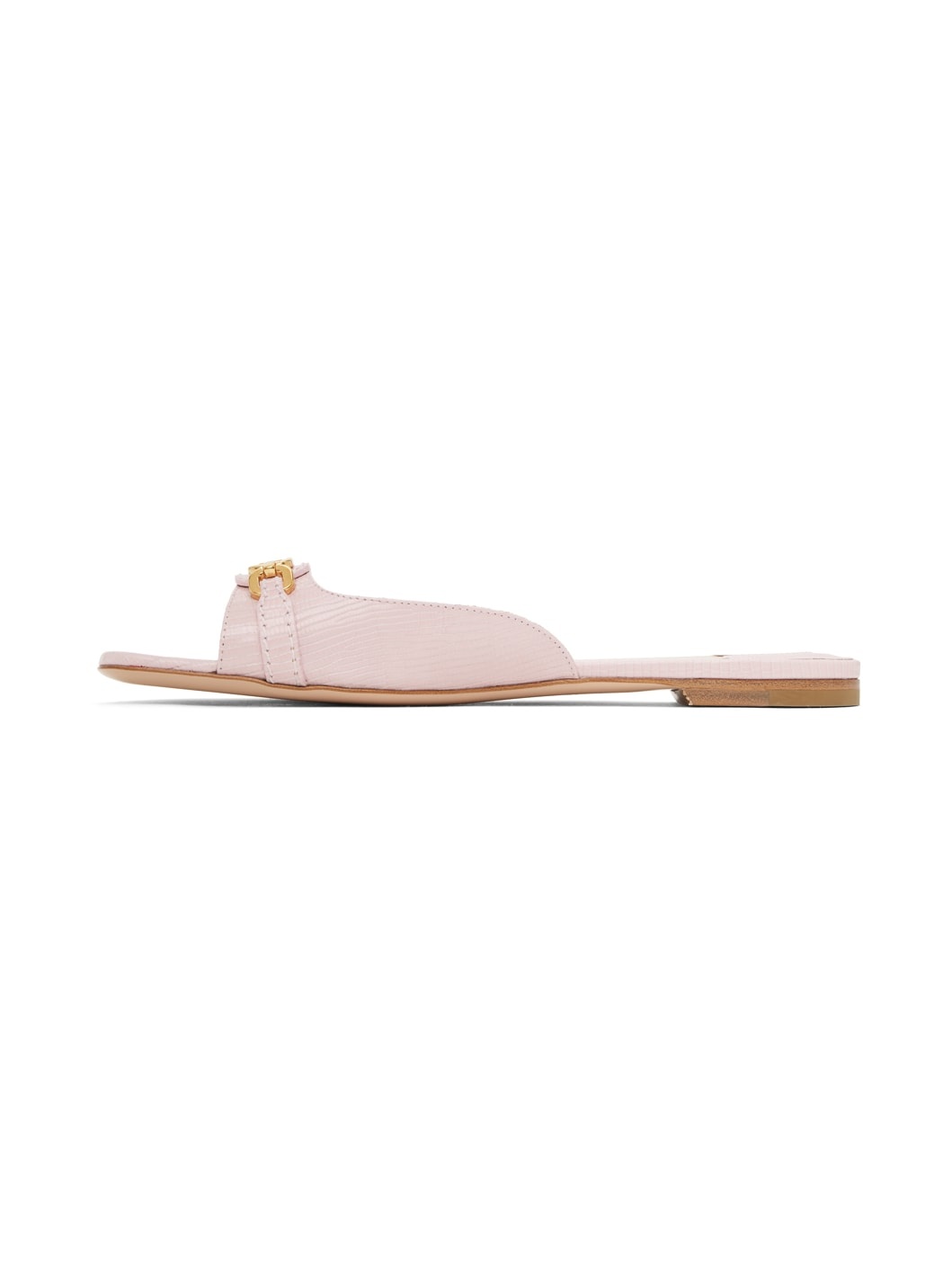 Pink Stamped Lizard Leather Whitney Slides - 3