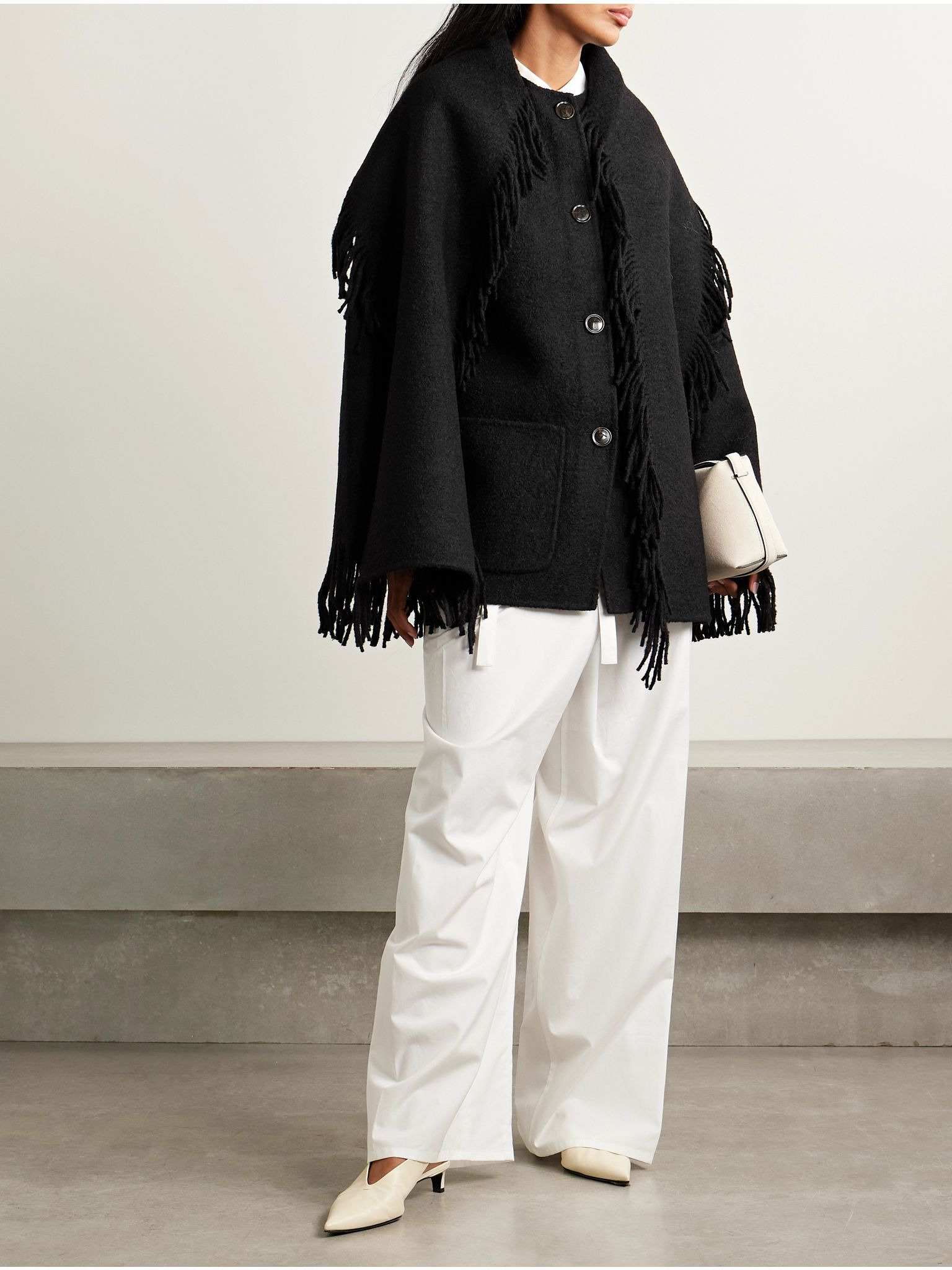 Draped fringed wool-blend jacket Black - 5