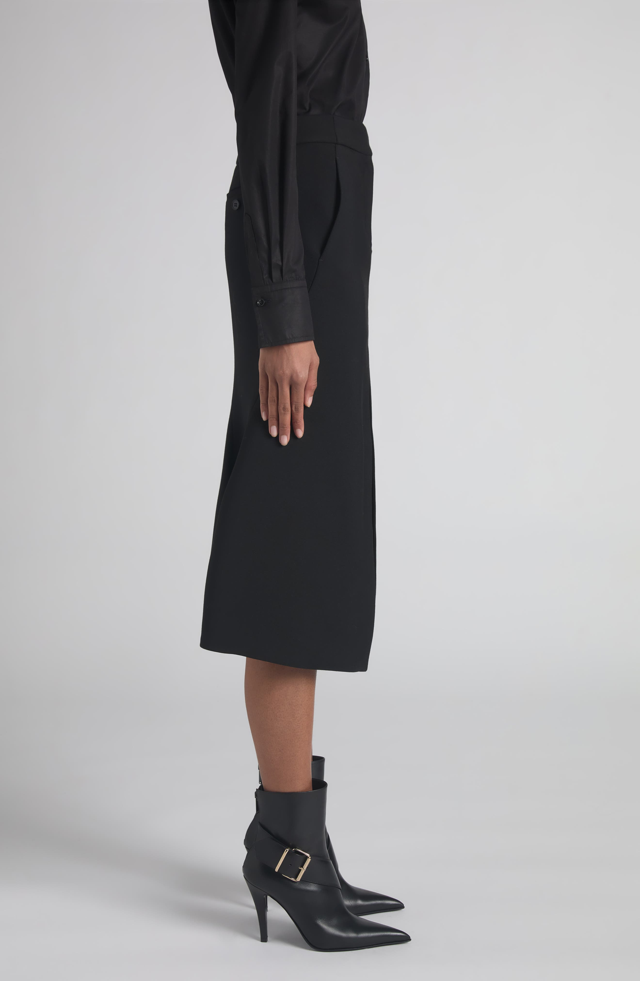 McQueen Kick Back Wool Stretch Gabardine Midi Skirt in Black at Nordstrom - 4