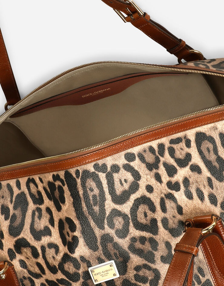 Large travel bag in leopard-print Crespo with branded plate - 5