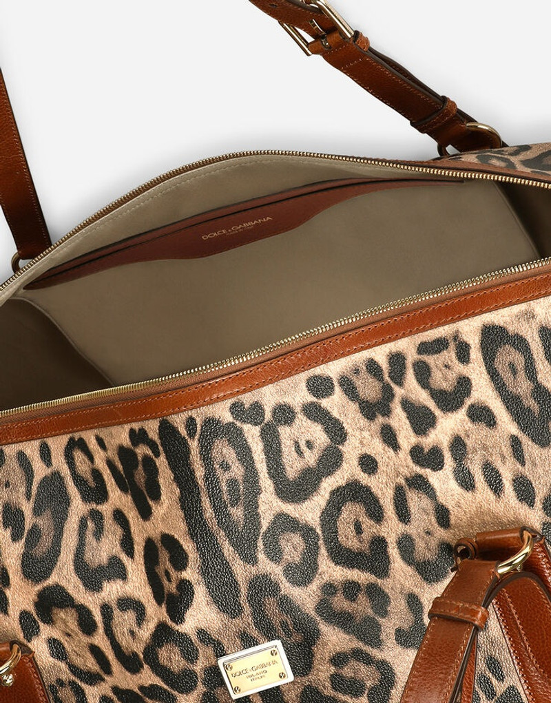 Large travel bag in leopard-print Crespo with branded plate 5