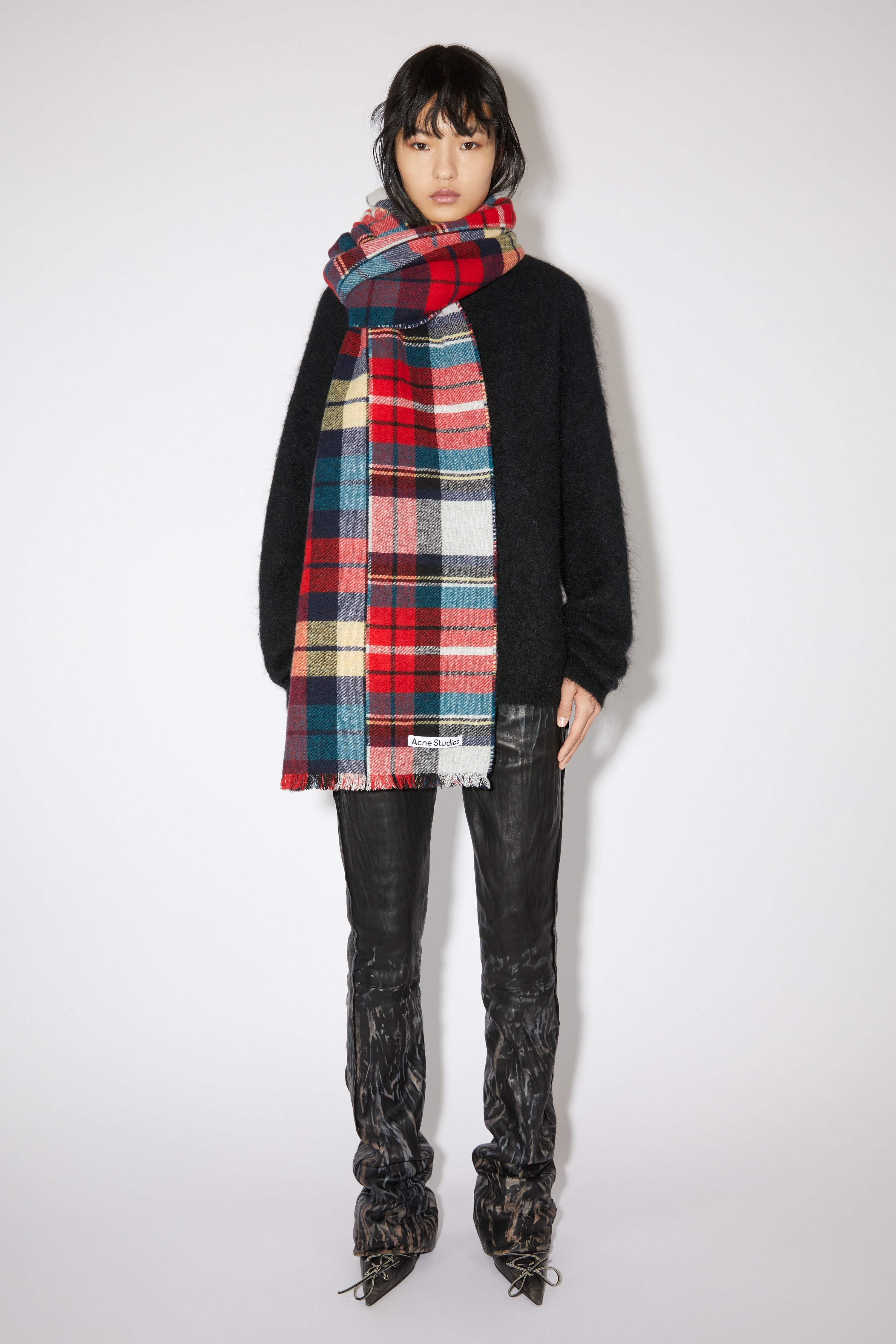 Mixed check wool scarf - Red/blue/white - 2