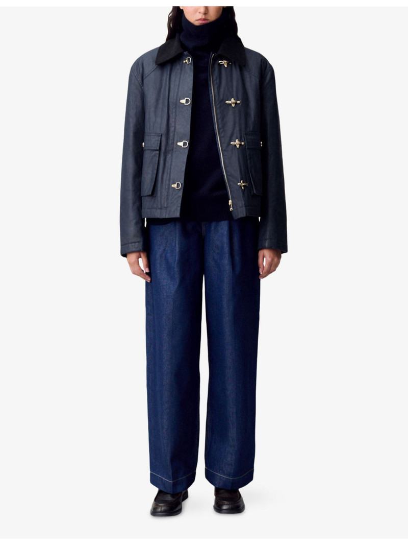 Claudie Pierlot Contrast-Collar Short Waxed Parka Coat outlook
