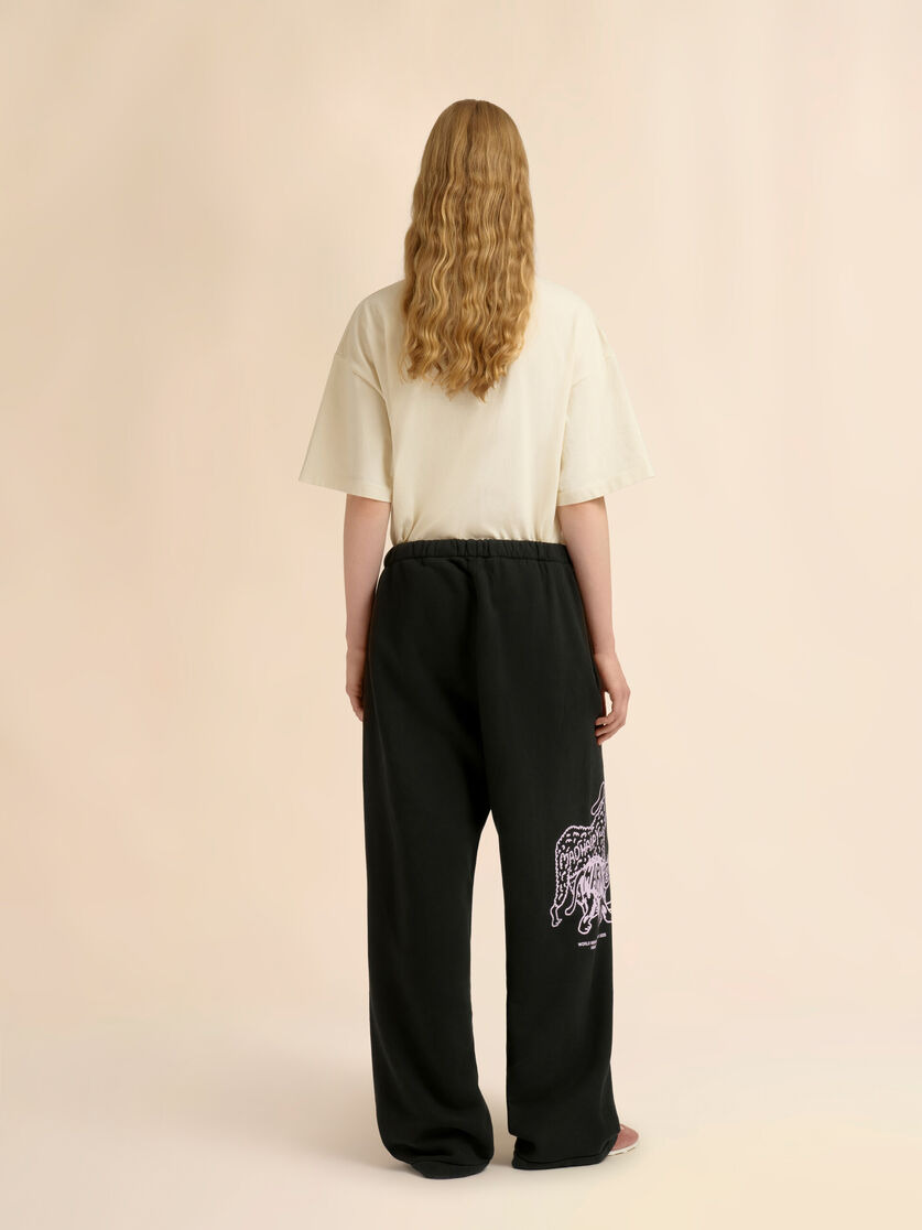 MARNI + MADHAPPY BLACK COTTON SWEATPANTS WITH ANIMAL PRINT - 3