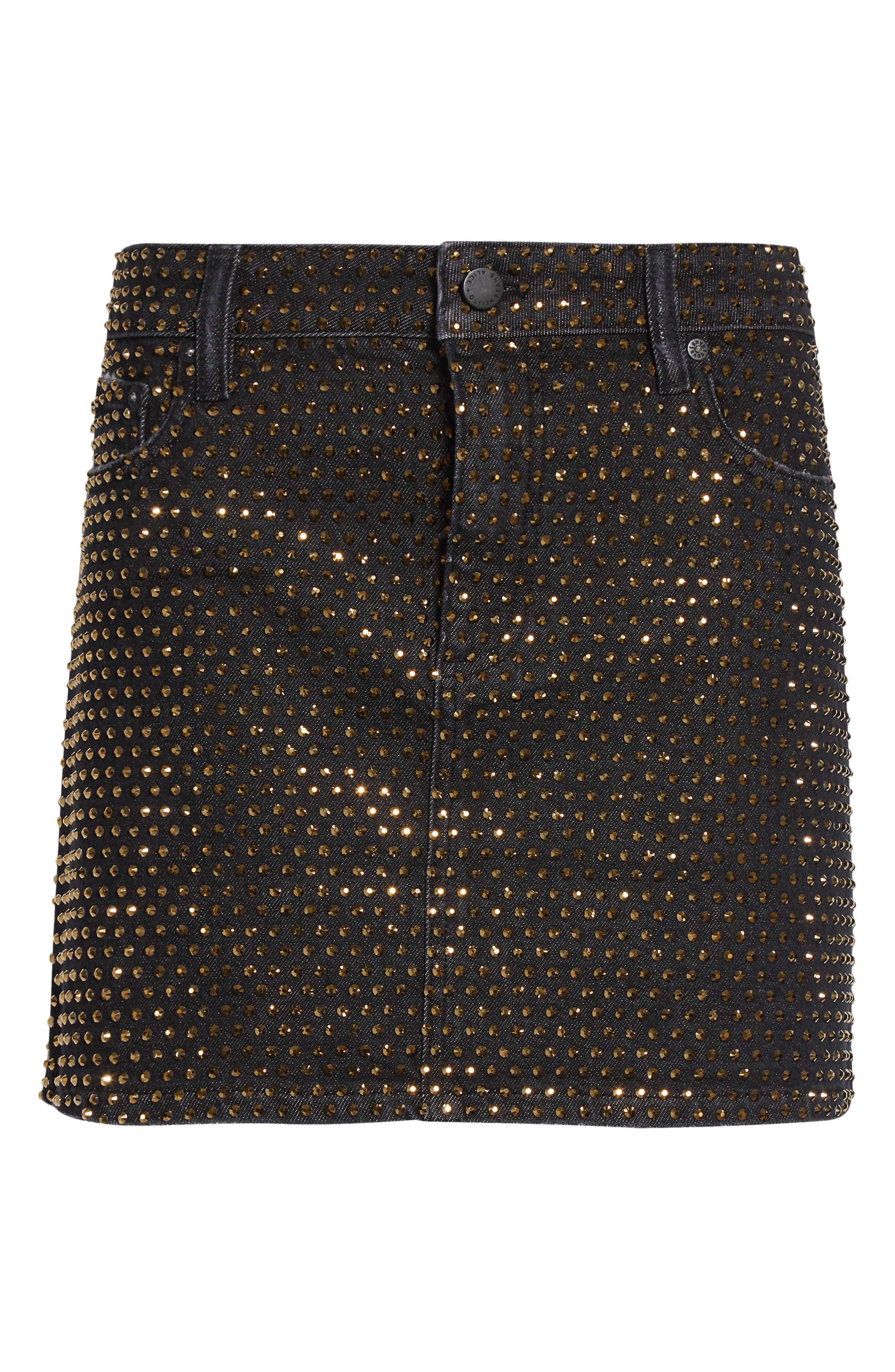 Alice + Olivia Joss Embellished Denim Miniskirt in Maya Charcoal Black at Nordstrom - 4