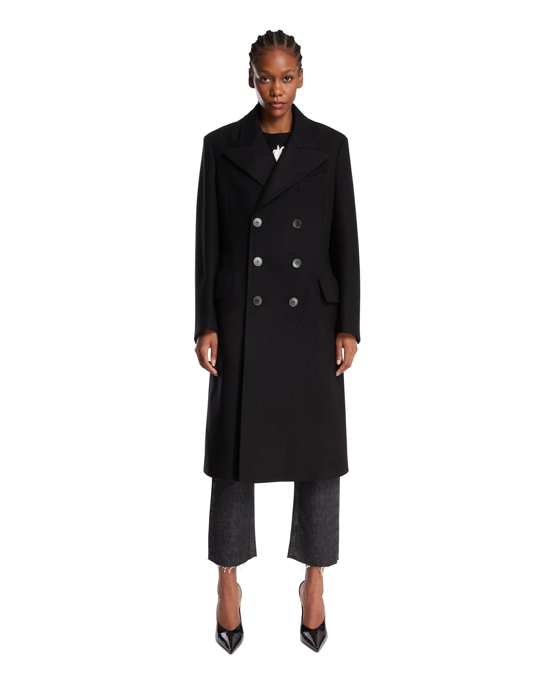 Black Double-Breasted Coat - 1