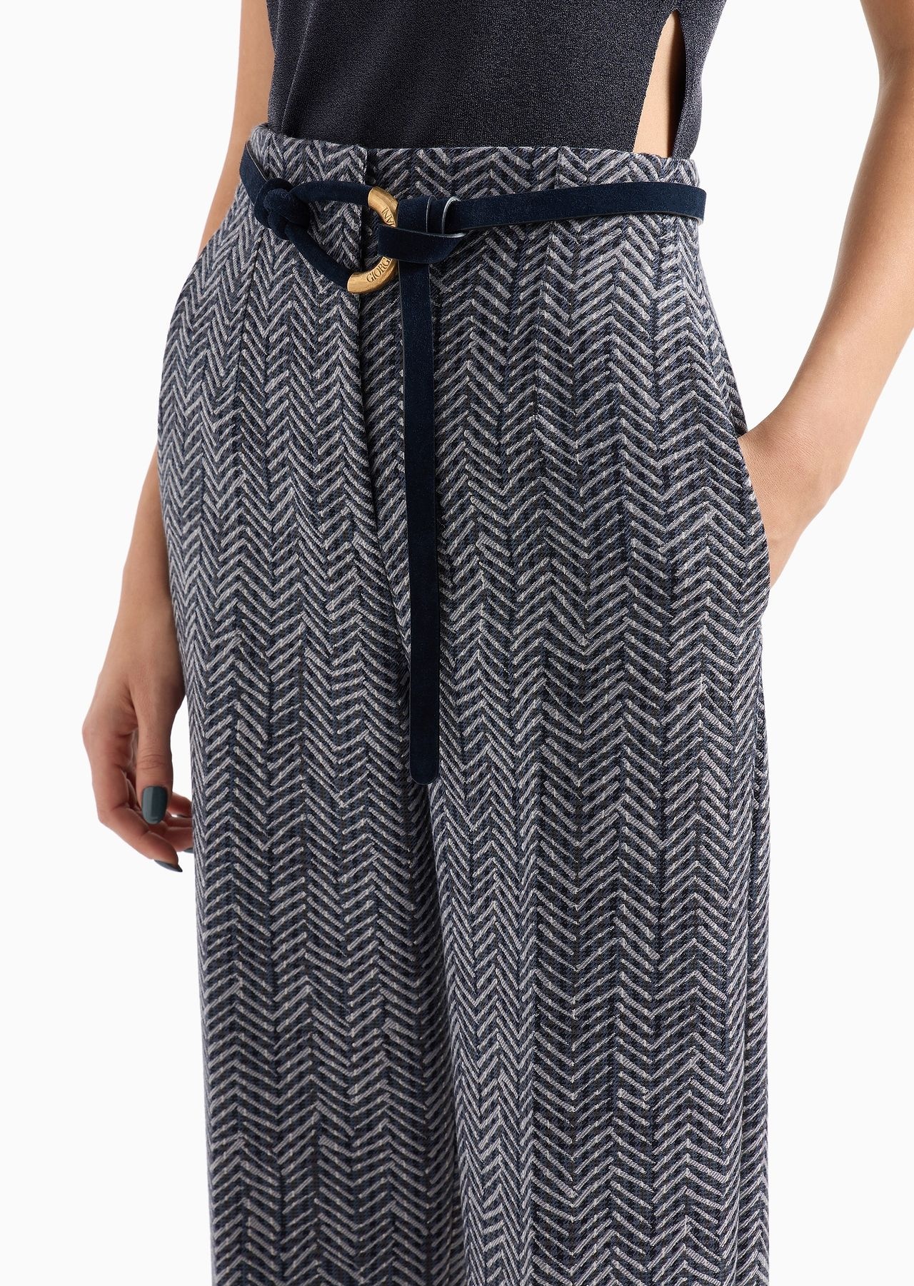 Tuxedo trousers in virgin wool chevron gabardine - 5