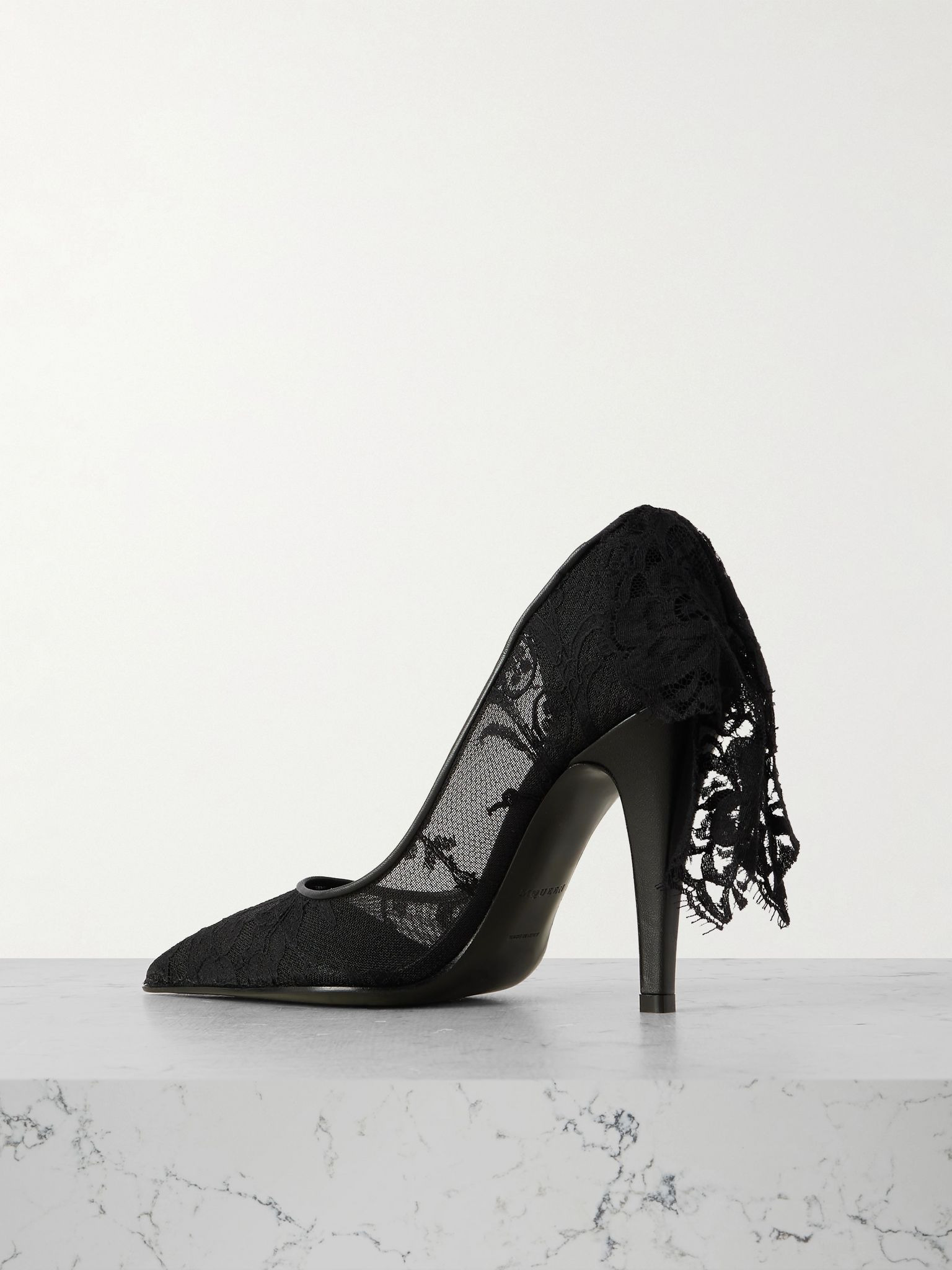 Leather-trimmed draped lace pumps Black - 3