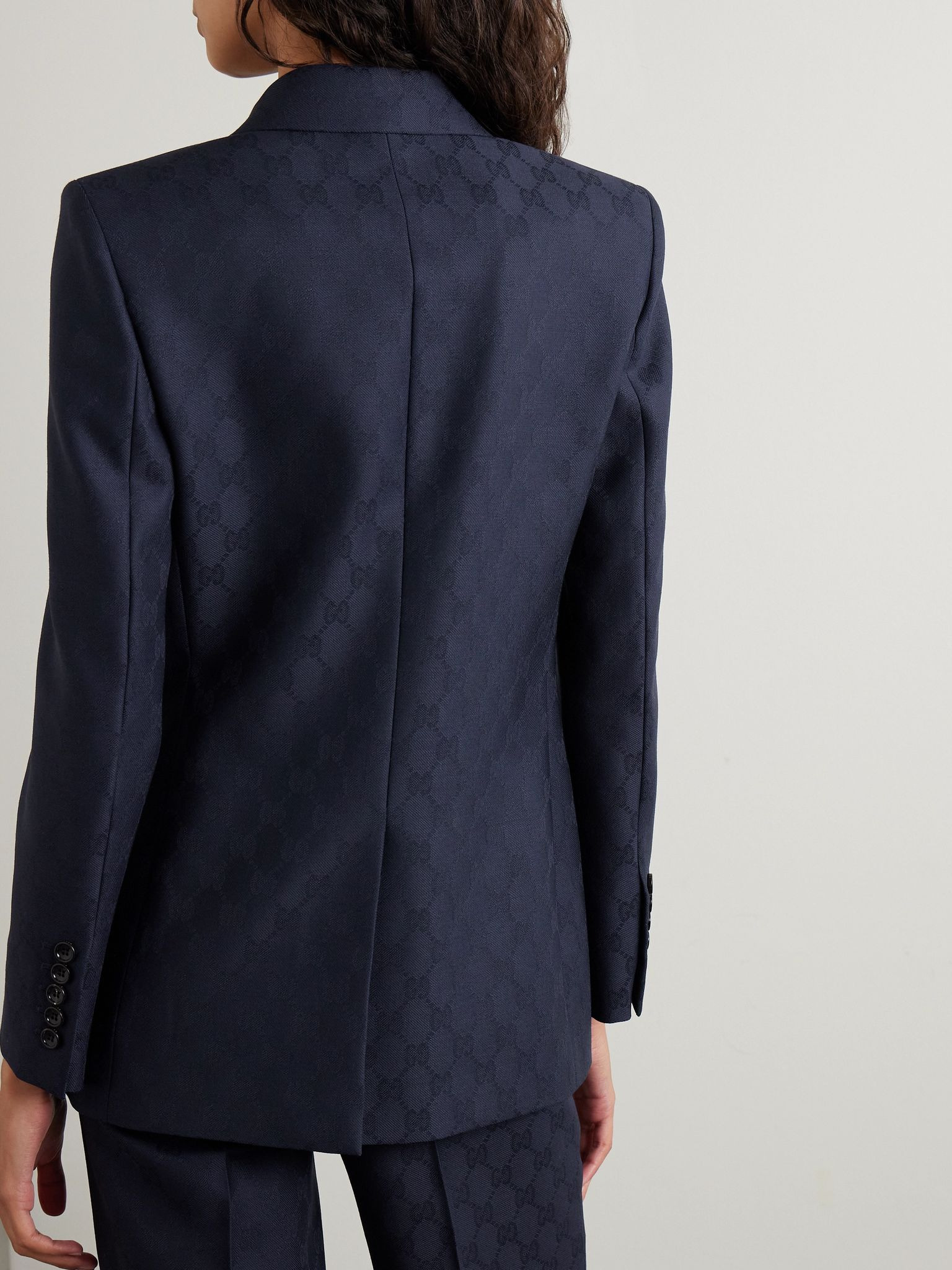 Double-breasted wool-jacquard blazer Midnight blue - 3