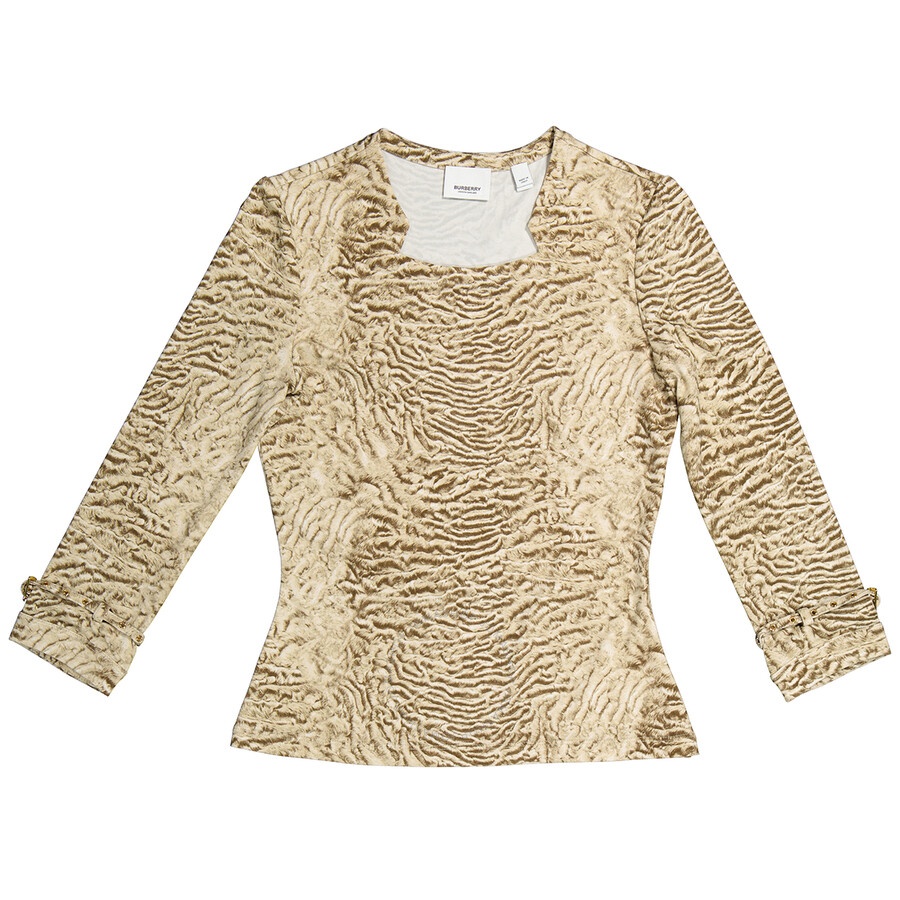 Burberry Pale Taupe Astrakhan Print Stretch Jersey Long-sleeve Top - 4