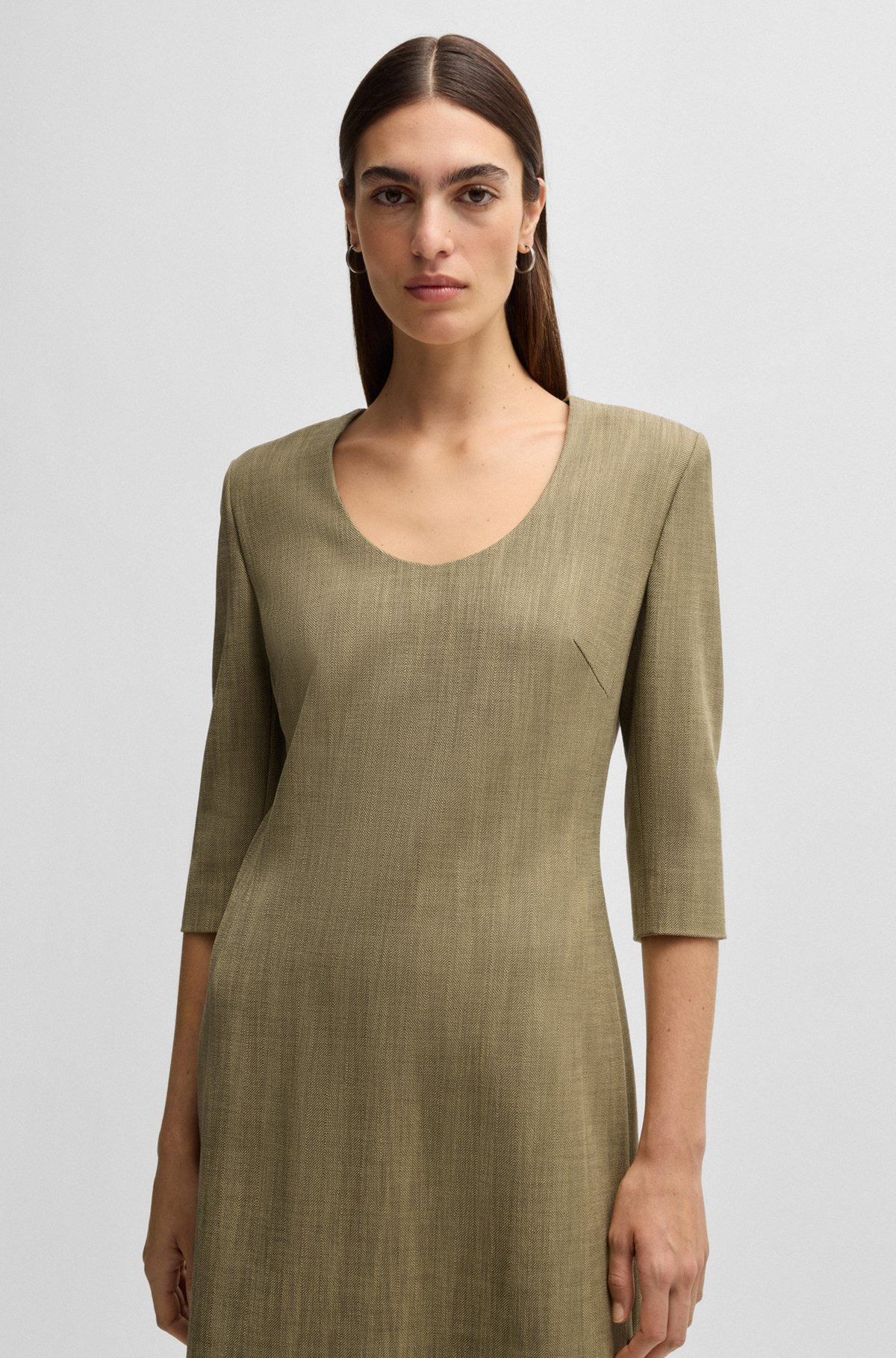 SCOOP-NECK DRESS IN HERRINGBONE STRETCH FABRIC - 5