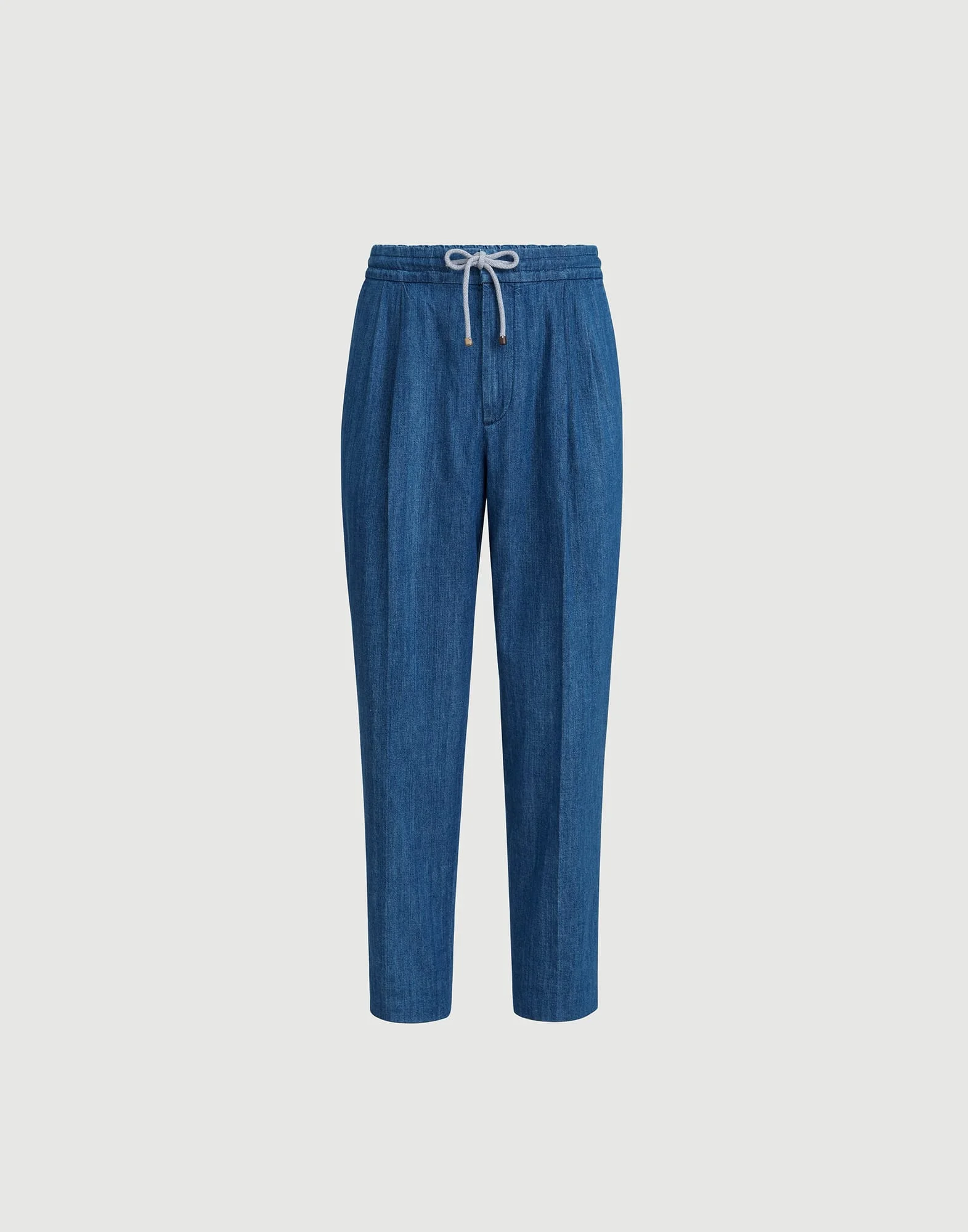 Lightweight denim trousers with drawstring and double pleats - 1