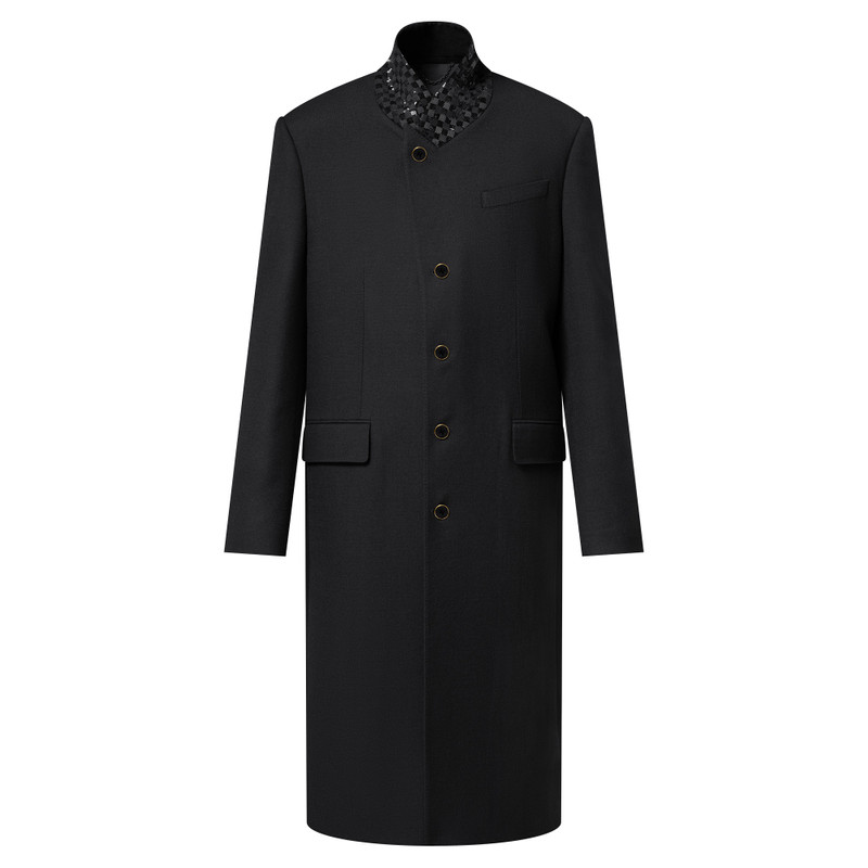 Embroidered Standing Collar Single-Breasted Coat 1
