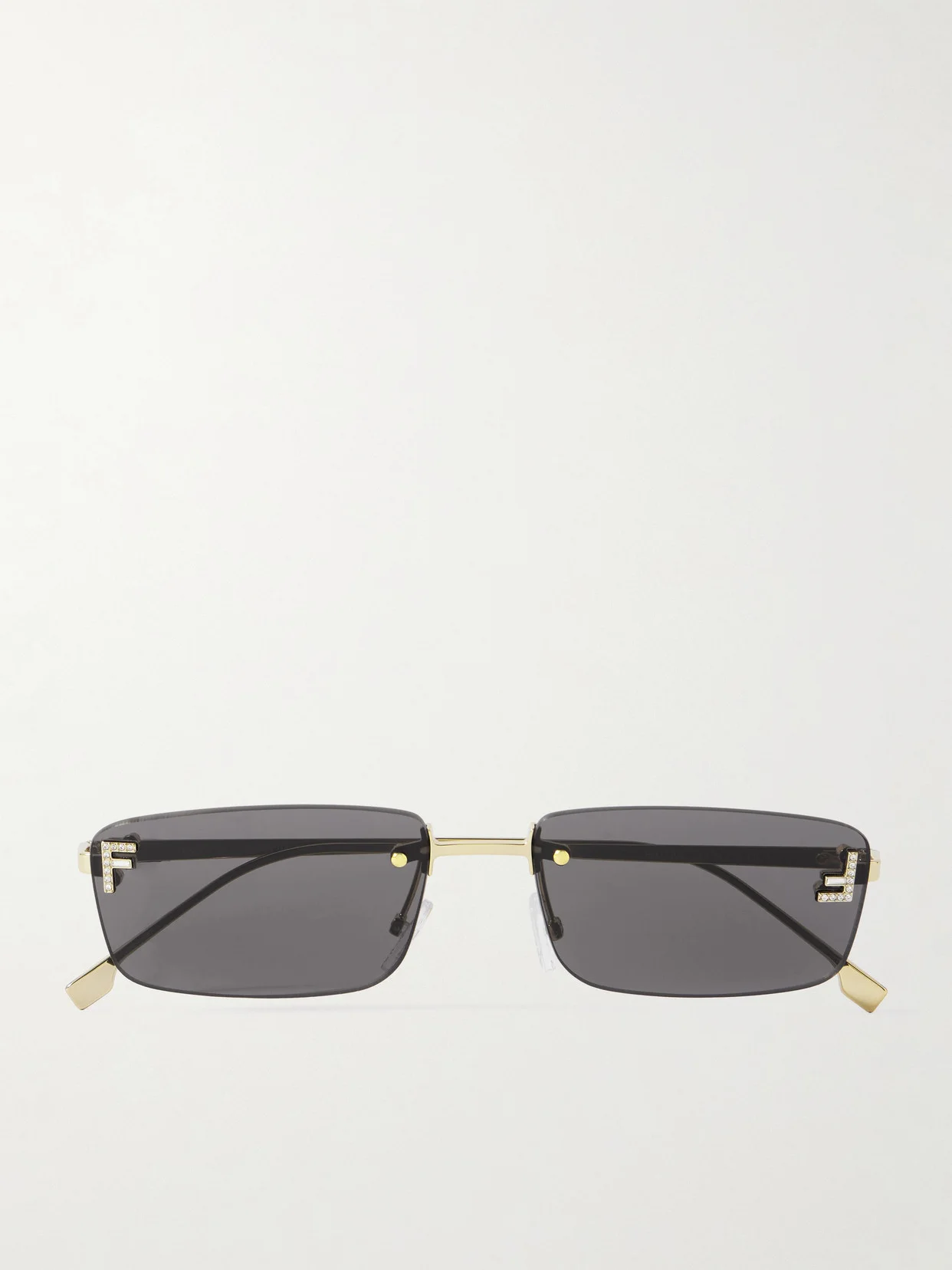 Fendi First Rectangular-frame Crystal-embellished Gold-tone Sunglasses - 1