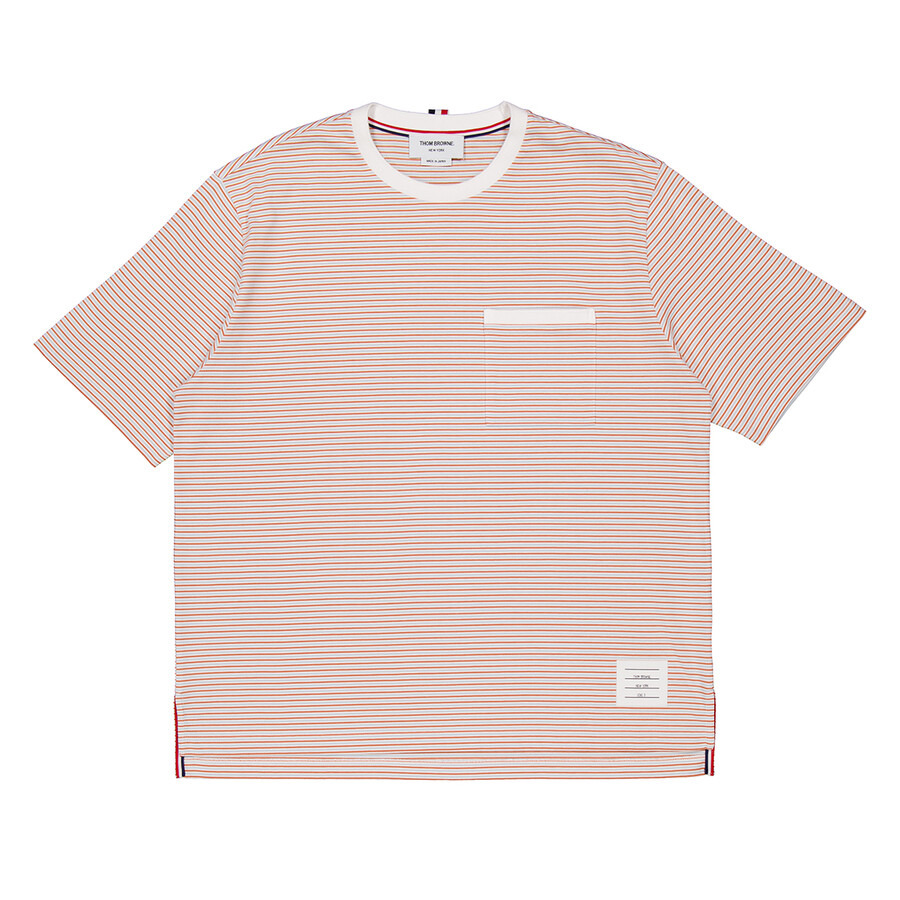 Thom Browne Men's Red Oversized Pocket Stripe T-Shirt - 1