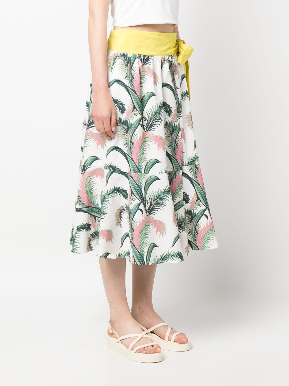leaf-print tiered cotton skirt - 3