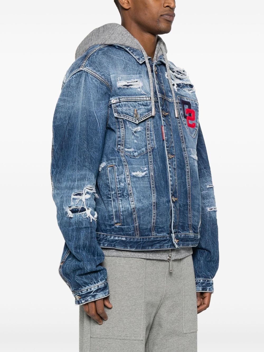 layered-hood denim jacket - 3
