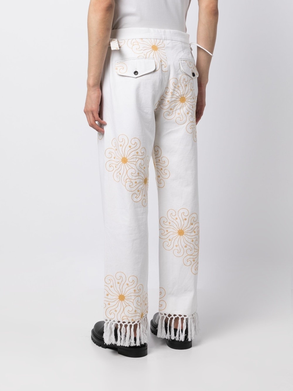 embroidered frayed straight-leg trousers - 4