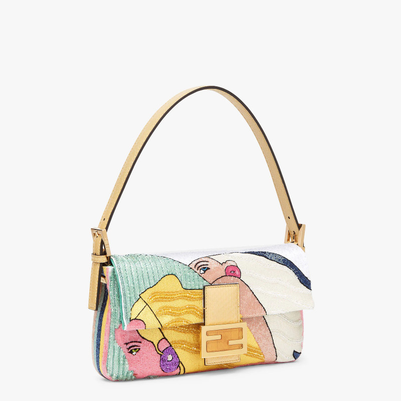 Medium 1997 Baguette bag made of satin with delicate all-over bead embroidery embellished with an FF 2