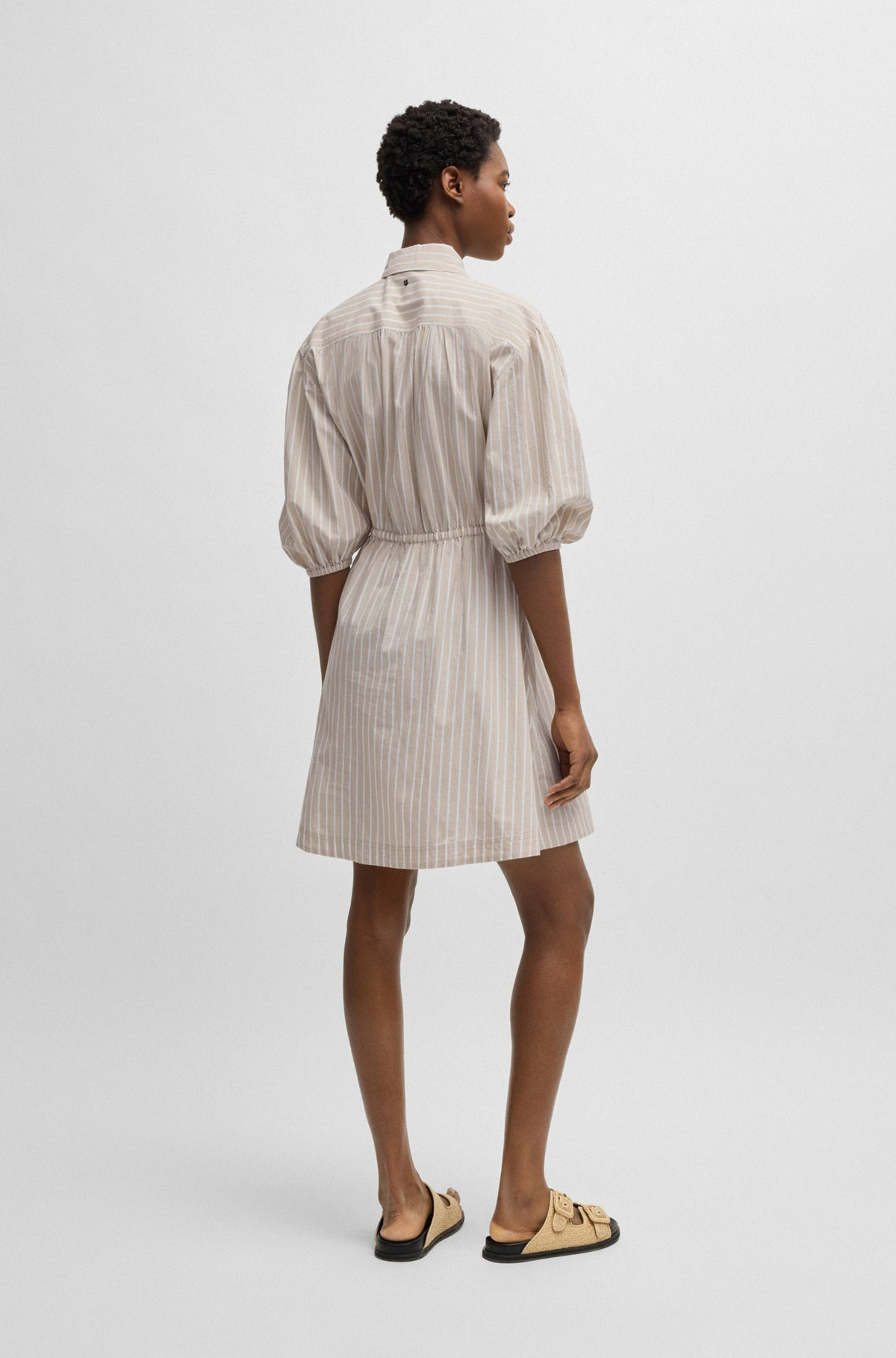 STRIPED-COTTON SHIRT DRESS WITH ELASTICATED WAIST - 4