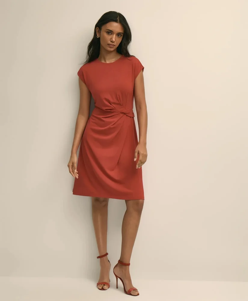 Jersey Cap-Sleeve Twisted-Detail Dress - 1