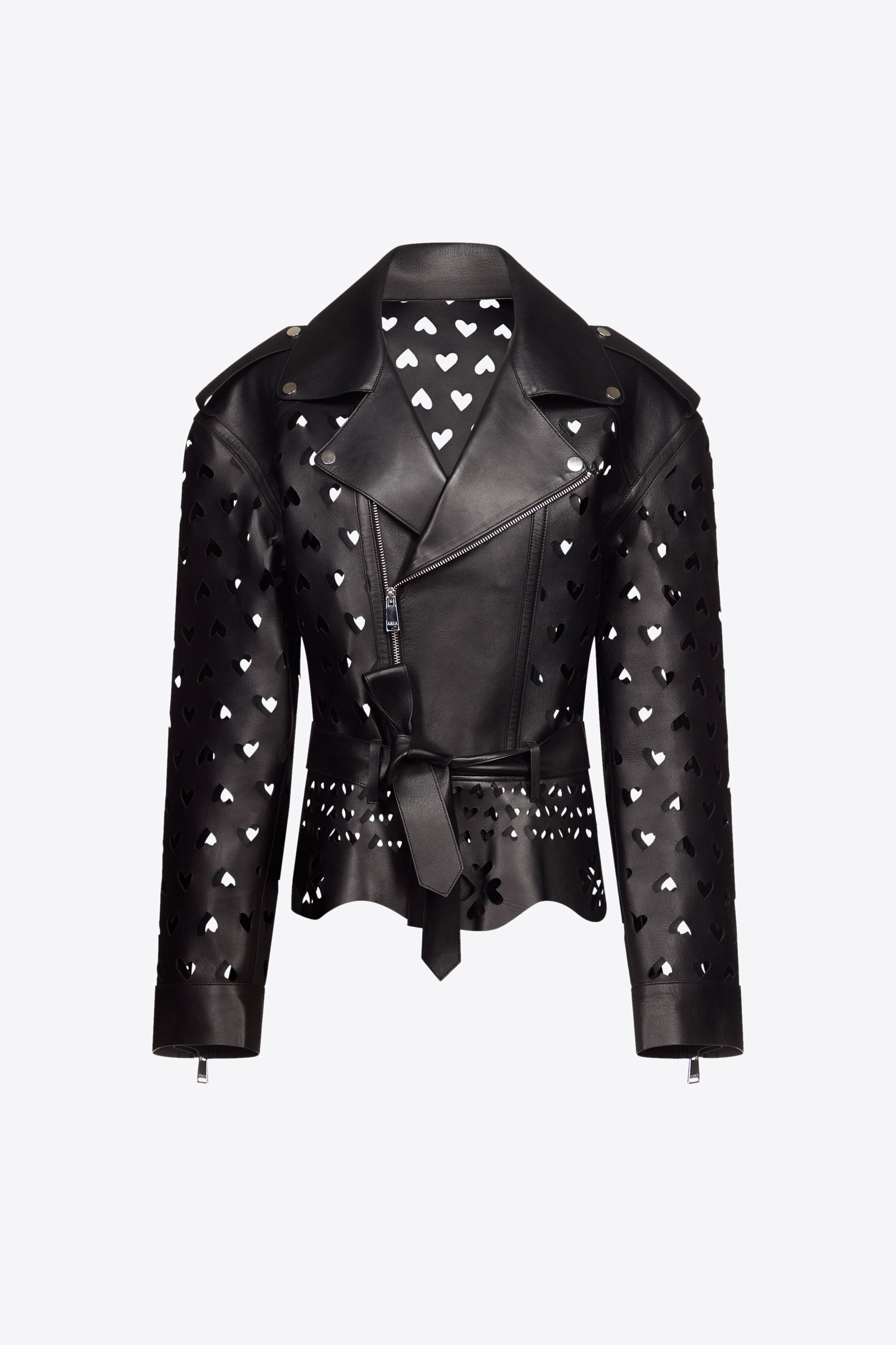 LASER-CUT LEATHER HEART MOTO JACKET - 1