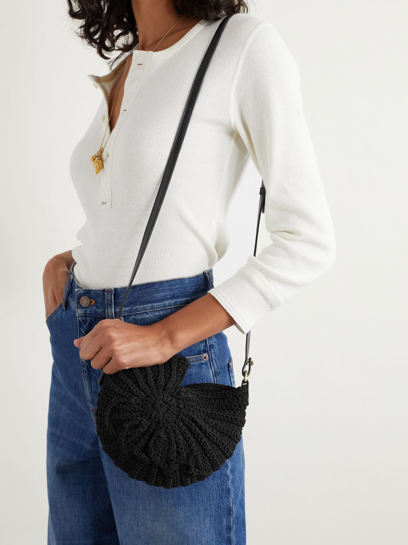 Chloé Sea Treasures leather-trimmed crocheted cord shoulder bag Black outlook