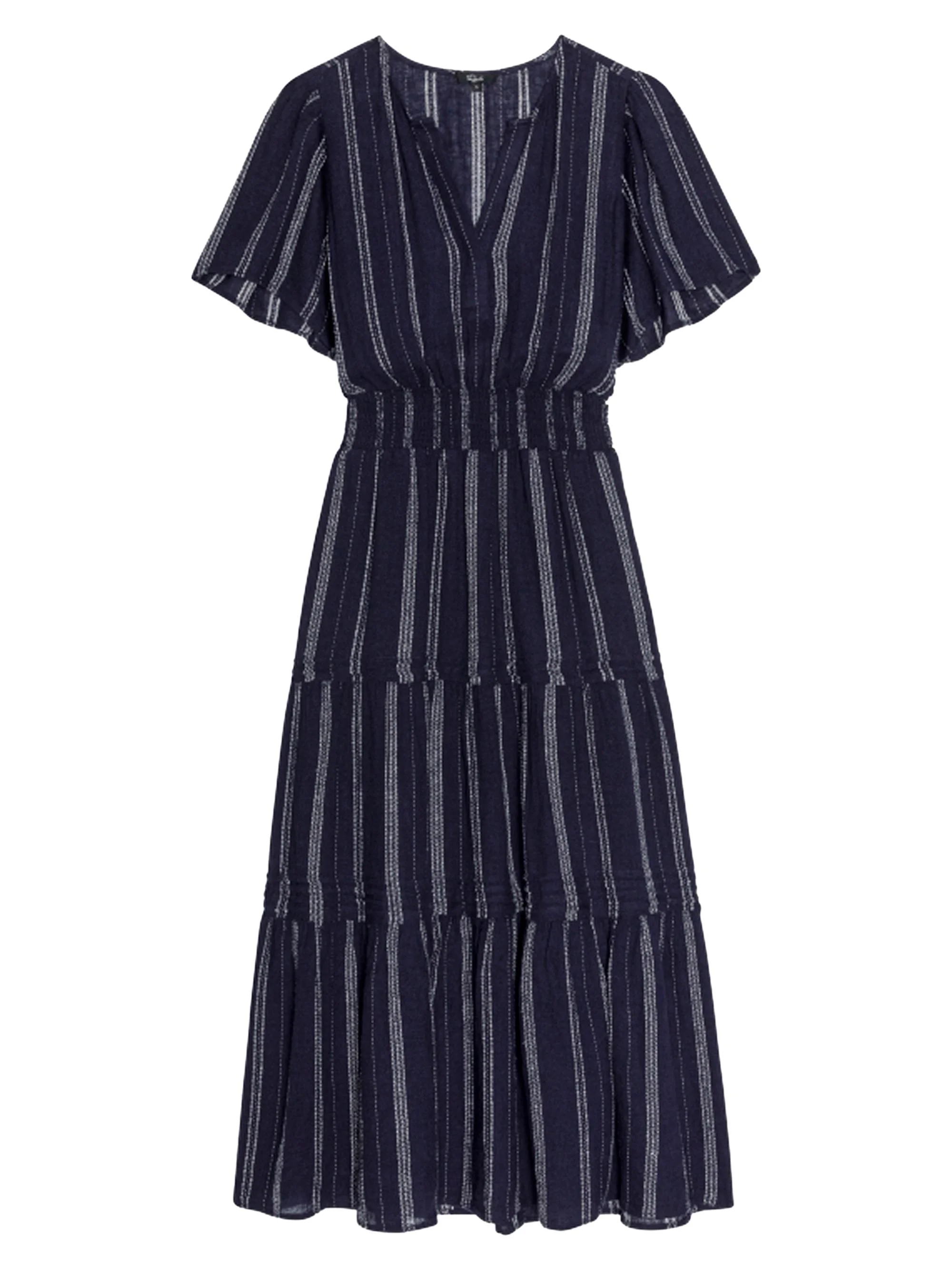 Women's Cannes Striped Linen-Blend V-Neck Midi-Dress - Marina Stripe - 1