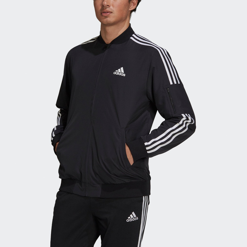 adidas adidas M 3s Bomber Jkt Contrasting Colors Stripe Sports Logo Casual Jacket Black GV5254 outlook