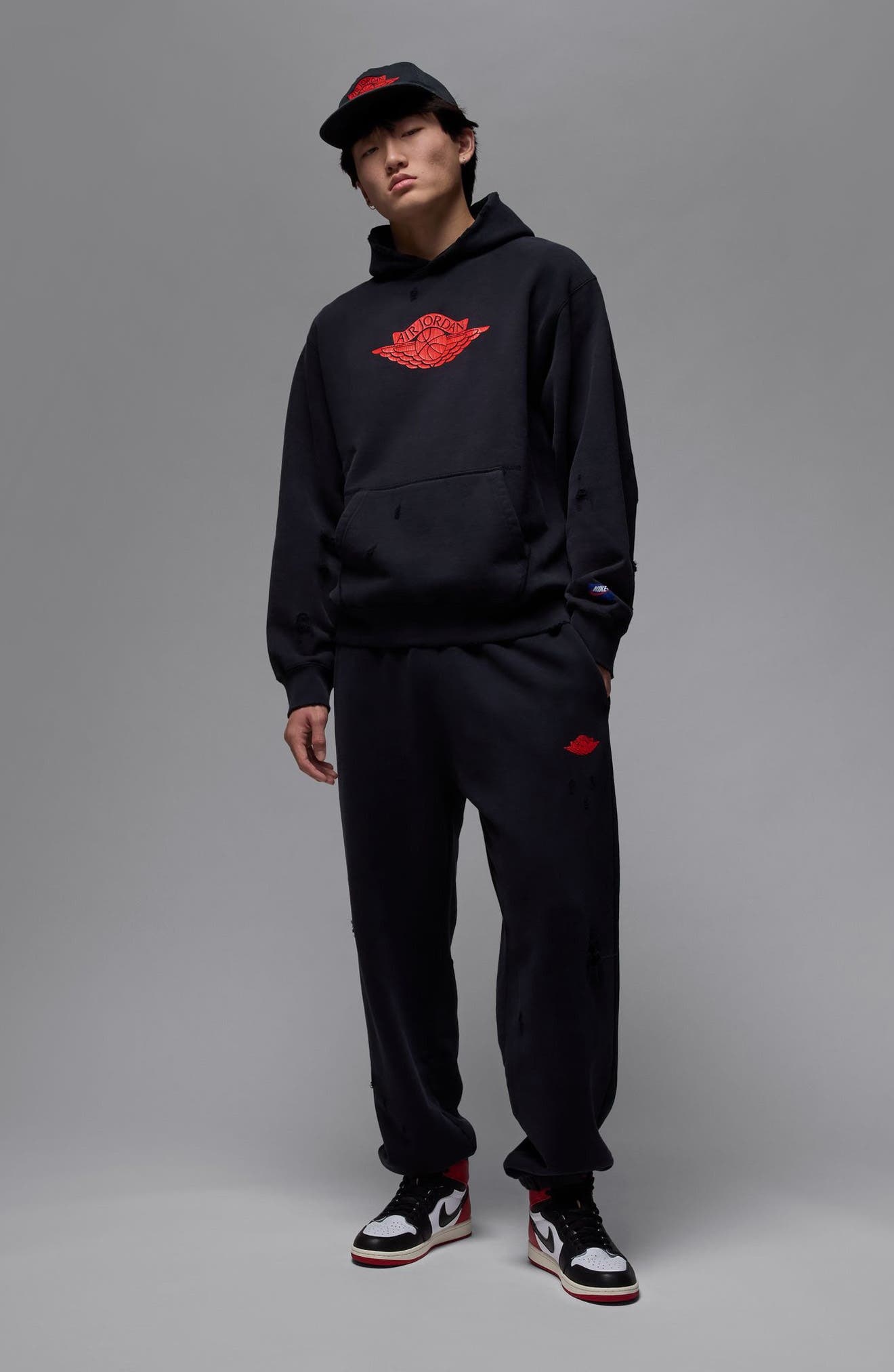 Jordan Rare Air Oversize Distressed Pullover Hoodie in Black at Nordstrom - 5