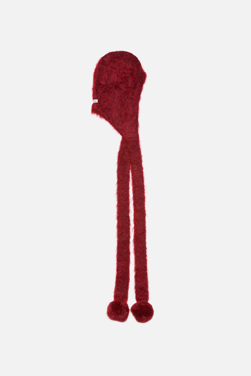 Mohair cap with earflaps - Burgundy 1