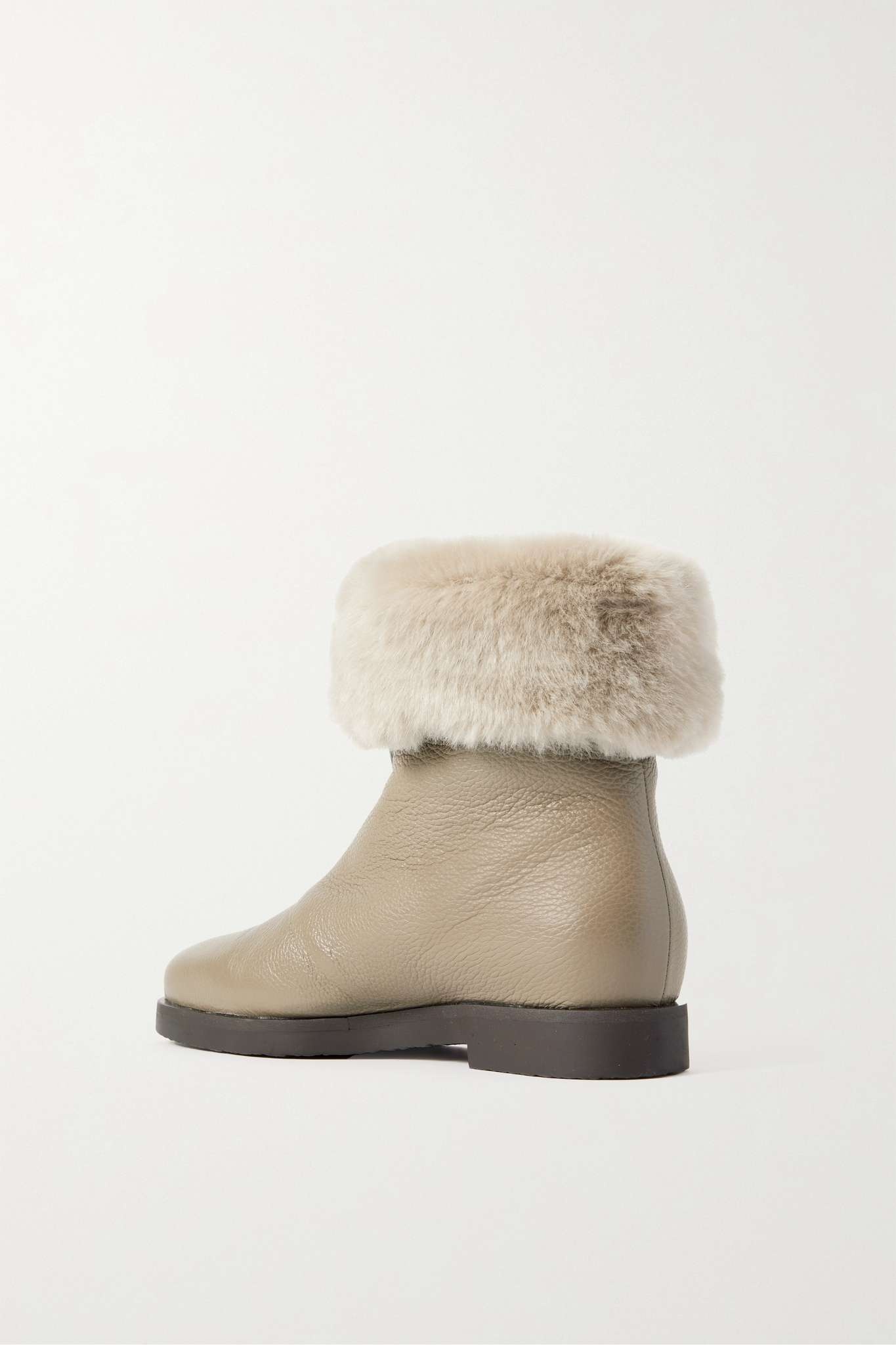 + NET SUSTAIN The Off-Duty faux fur-trimmed textured-leather ankle boots Gray - 3