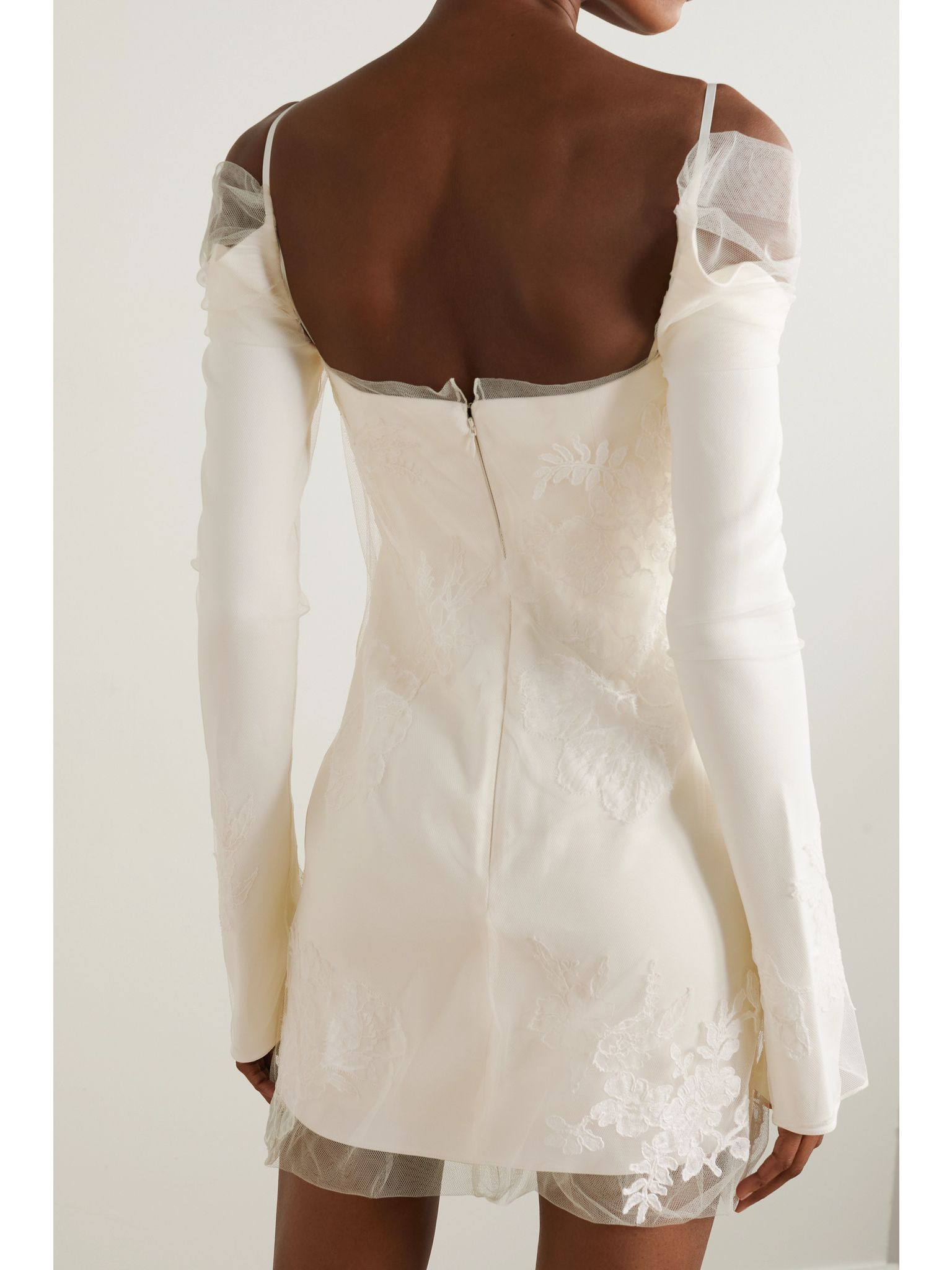 Lucy cold-shoulder lace-trimmed tulle and cady mini dress Ivory - 3
