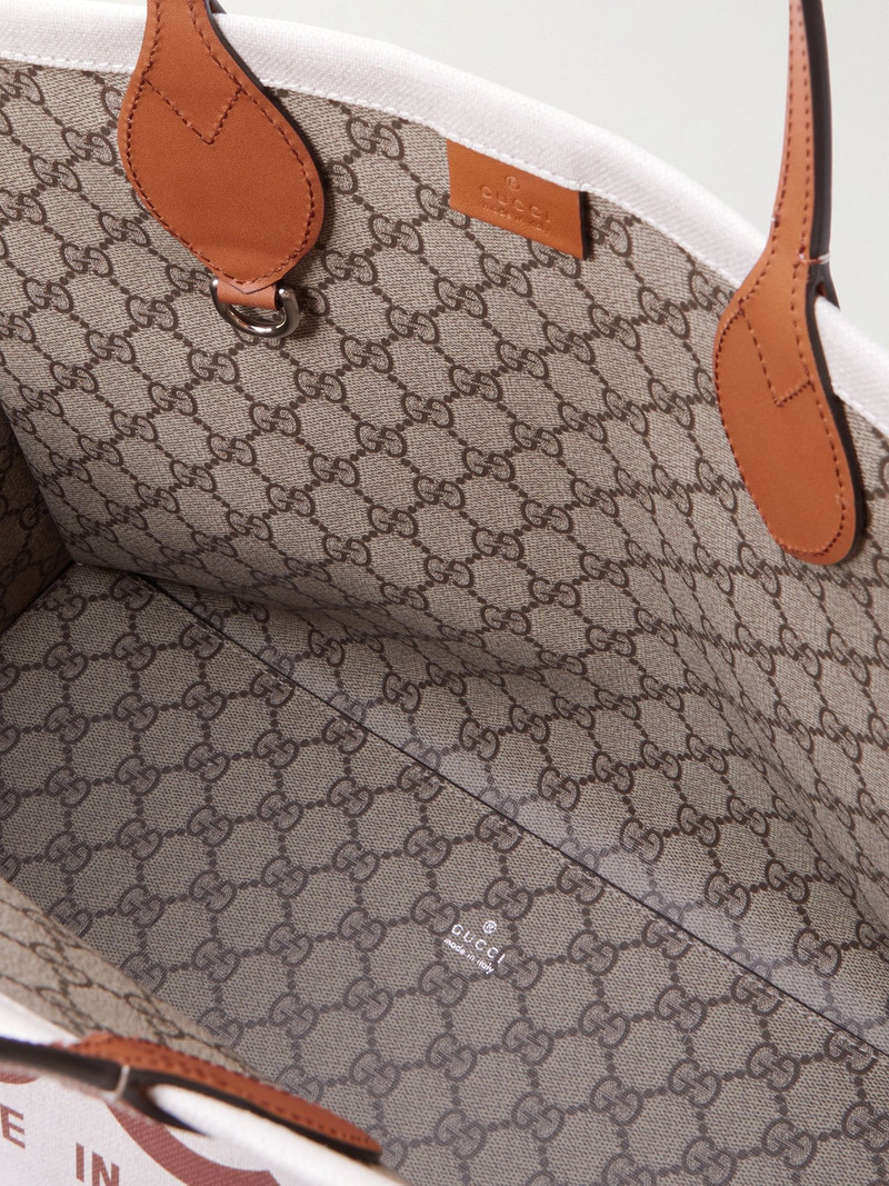 Leather-trimmed printed canvas tote Brown 5