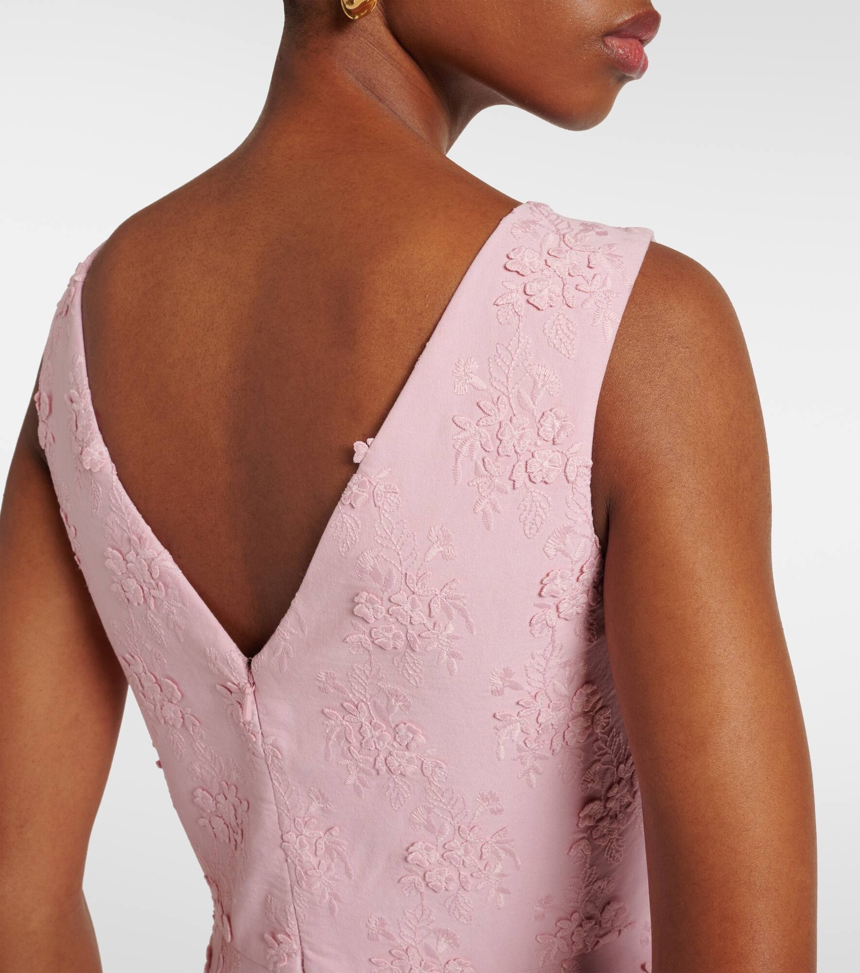 Embroidered floral canvas midi dress - 6