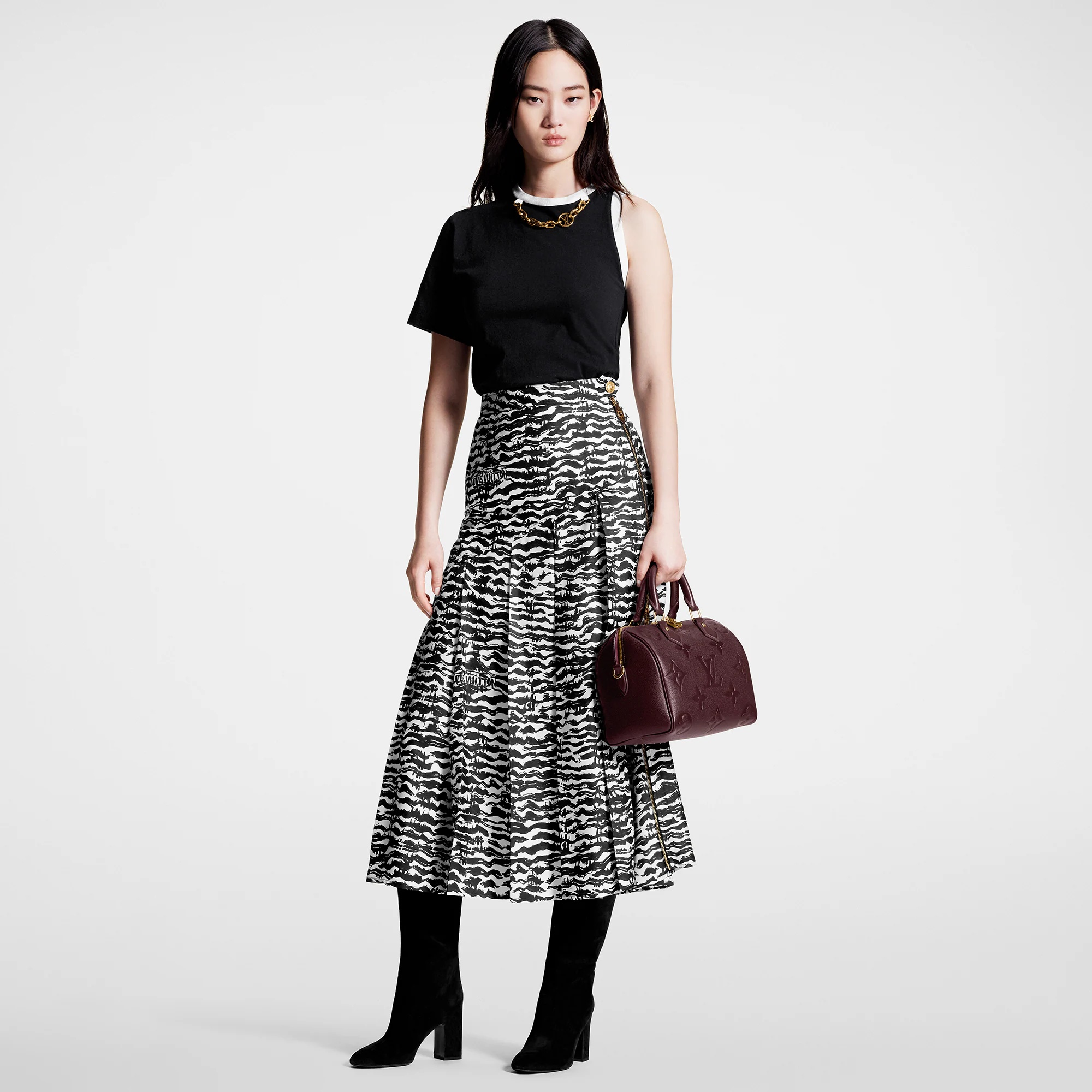 Ink Tiger Asymmetrical Pleat Midi Skirt - 4