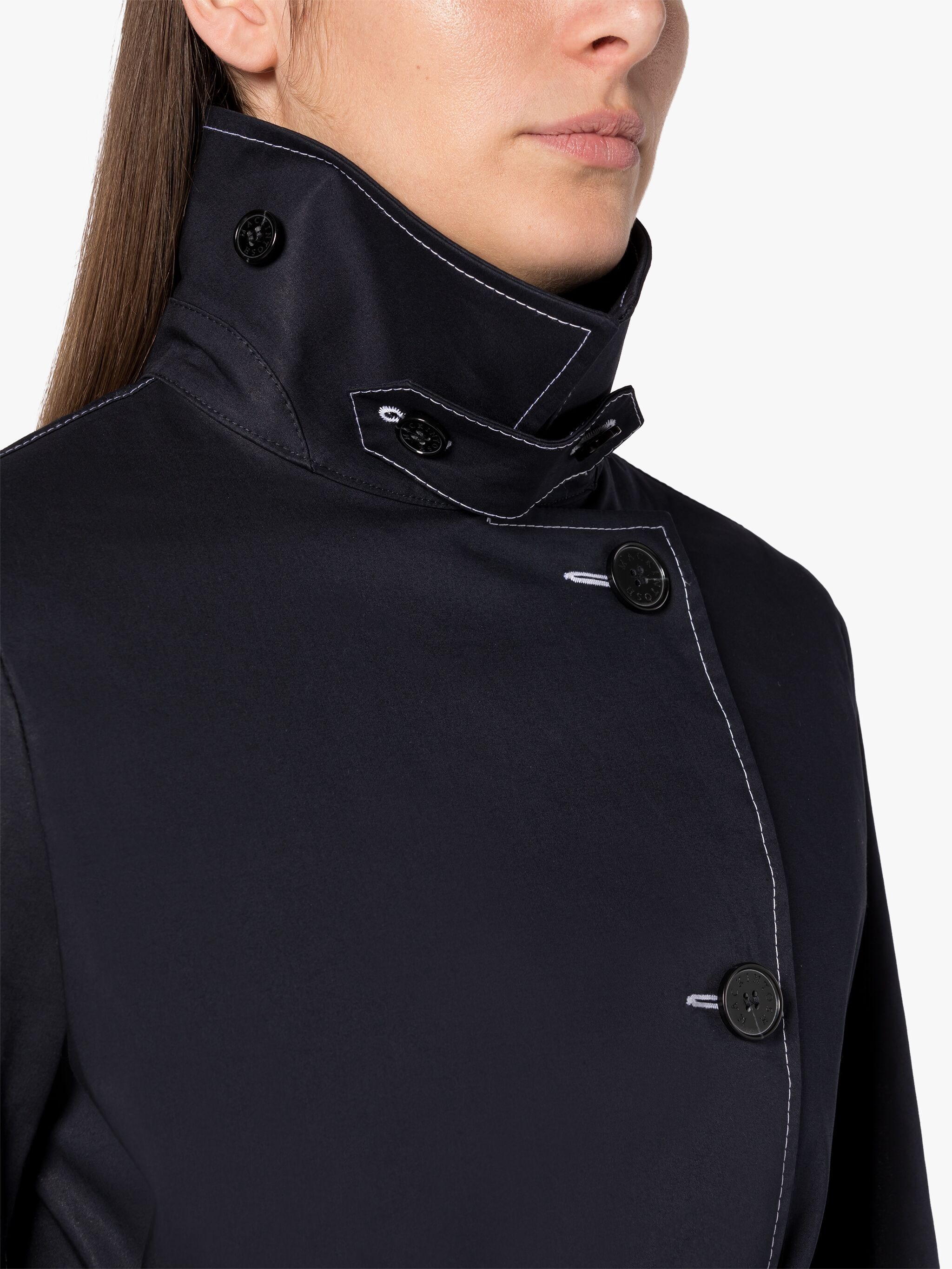 GIGI NAVY RAINTEC COTTON ASSYMETRIC TRENCH COAT - 6