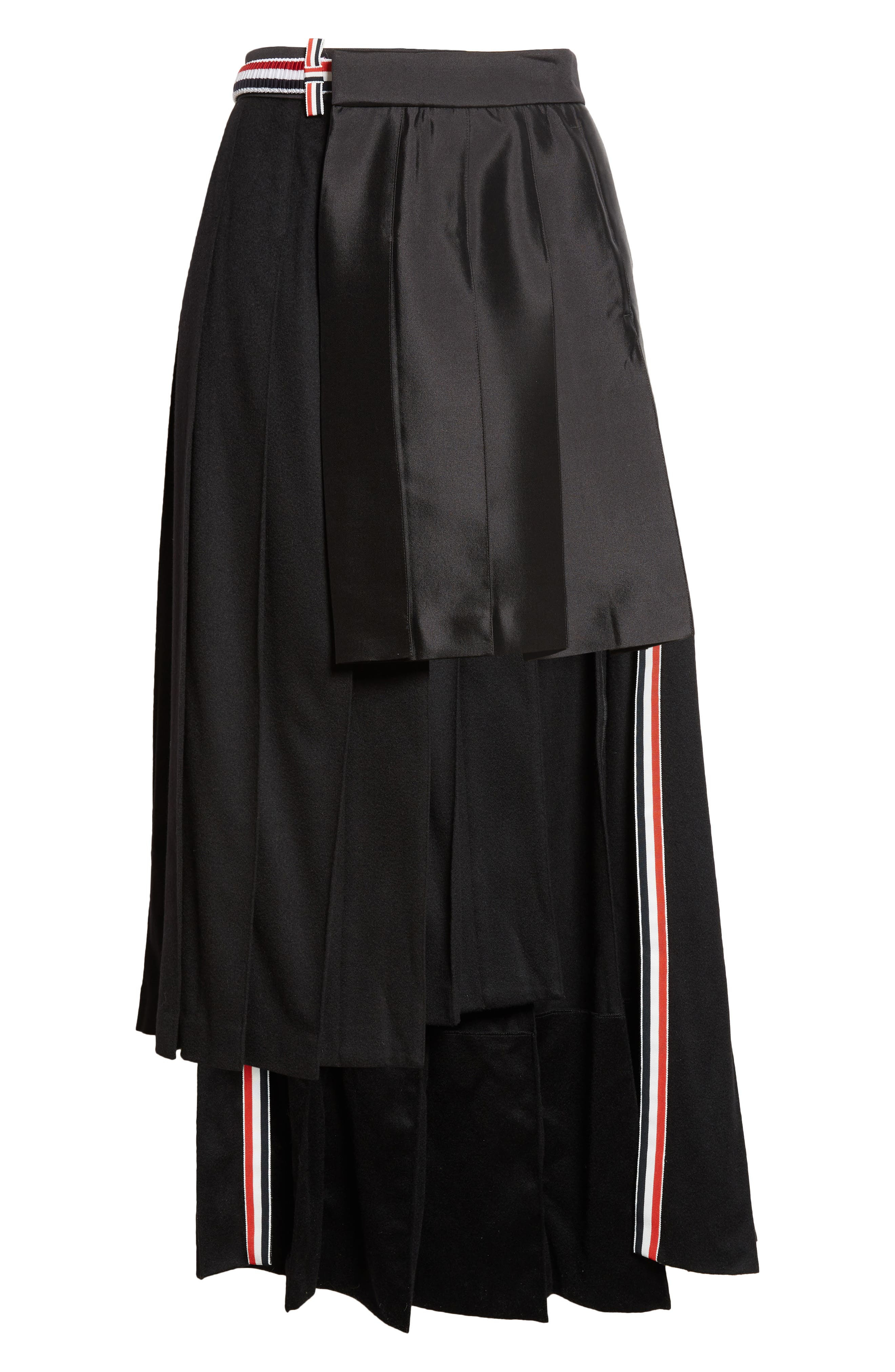 Thom Browne Pleated Asymmetric Mixed Media Wrap Skirt in Black at Nordstrom - 5