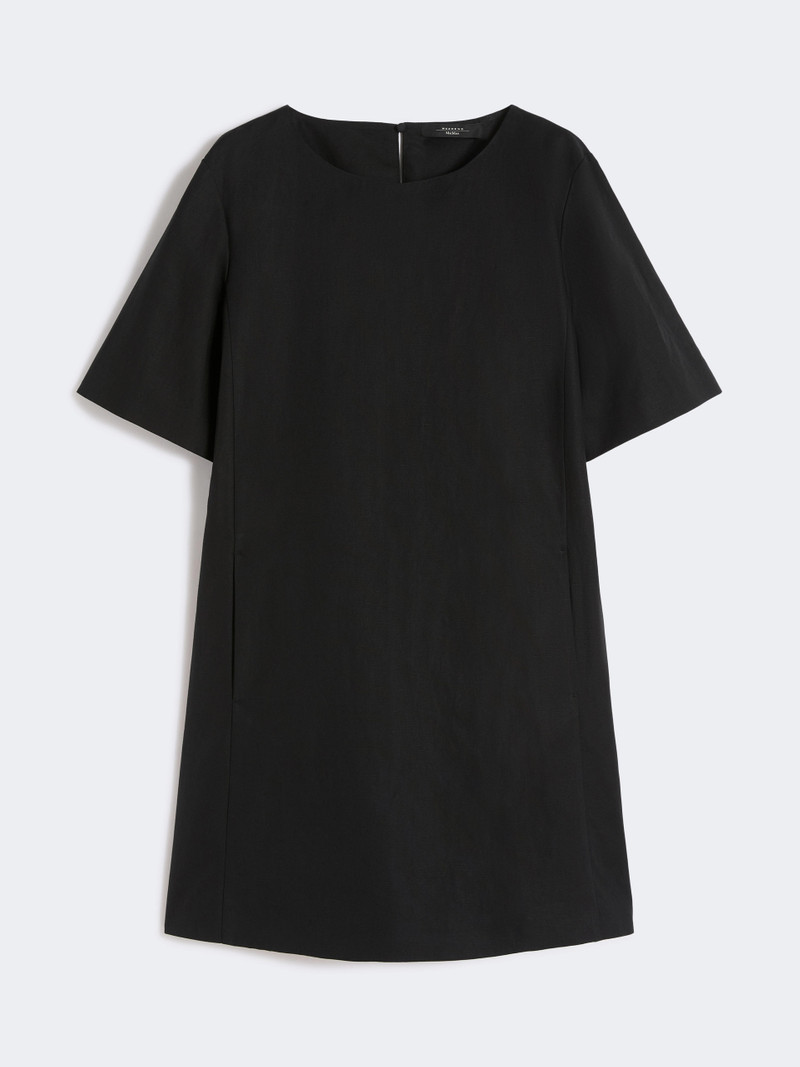 ALOA Cotton and linen canvas short dress - BLACK 1