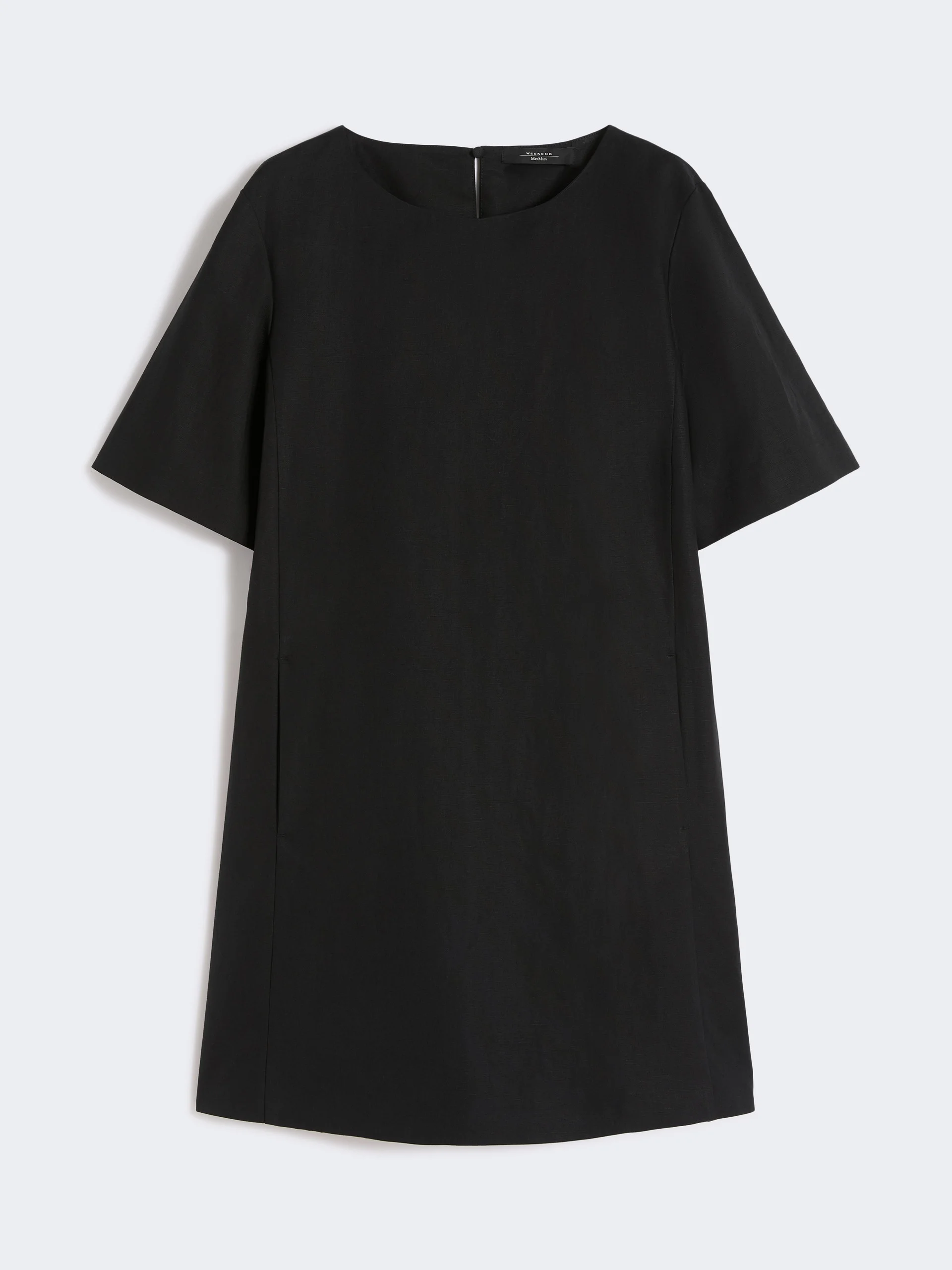 Cotton and linen canvas short dress - BLACK - 1