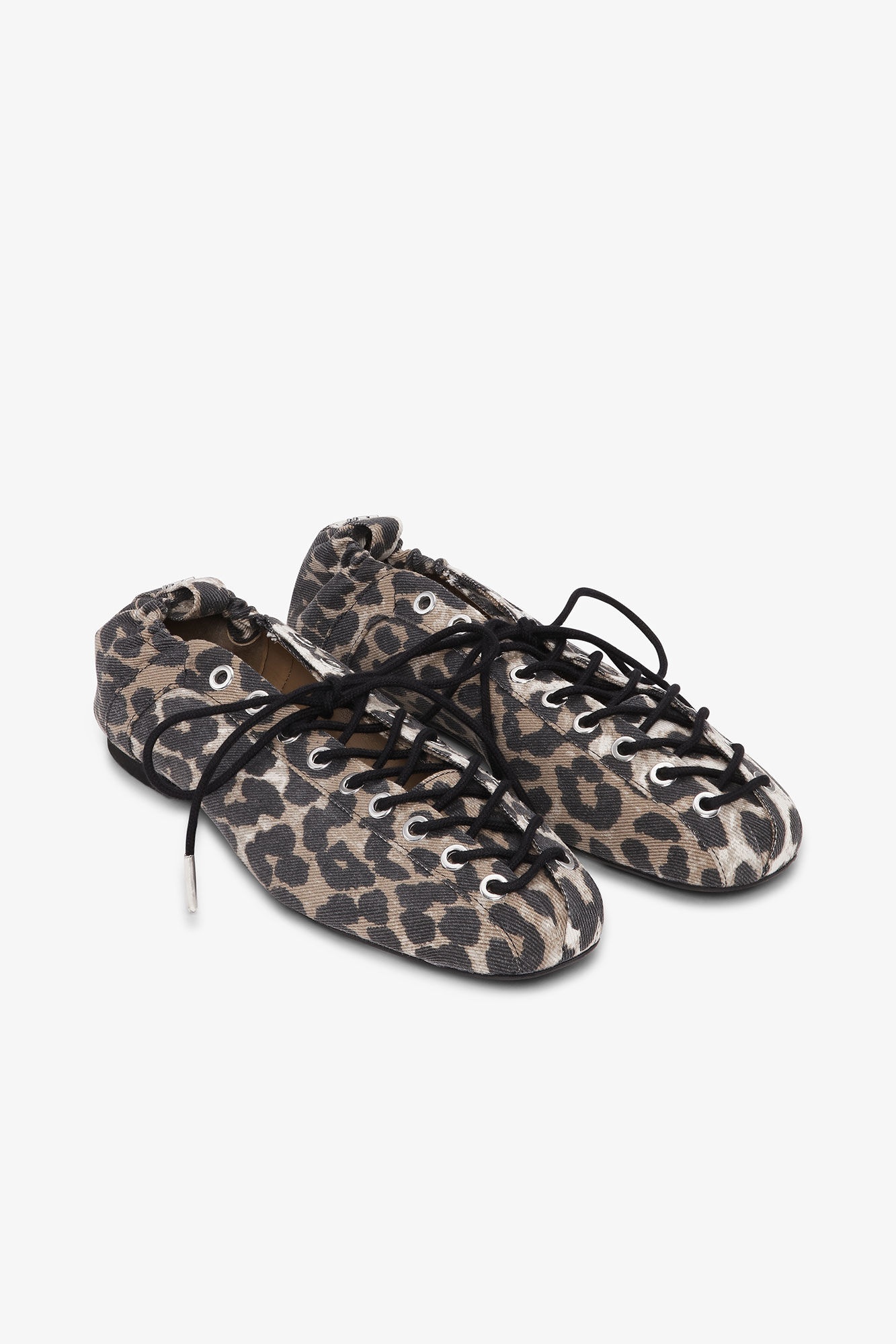 Ganni■ Eyelets Lace Up Ballerina Denim Print - Leopard Ganni Eyelets Lace Up Ballerina Denim Print Brown | BSTN Store