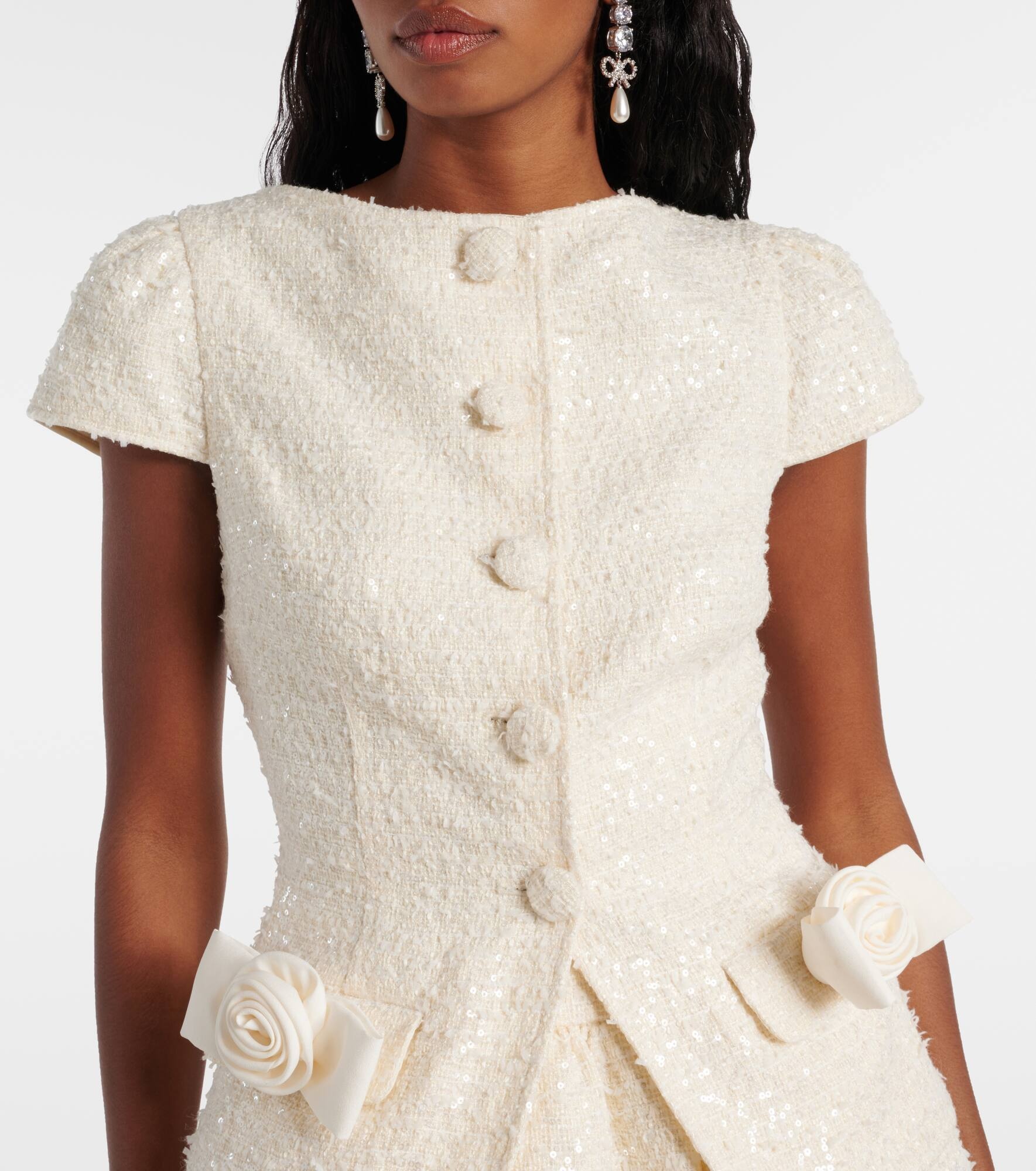 Bow-detail bouclé minidress - 4
