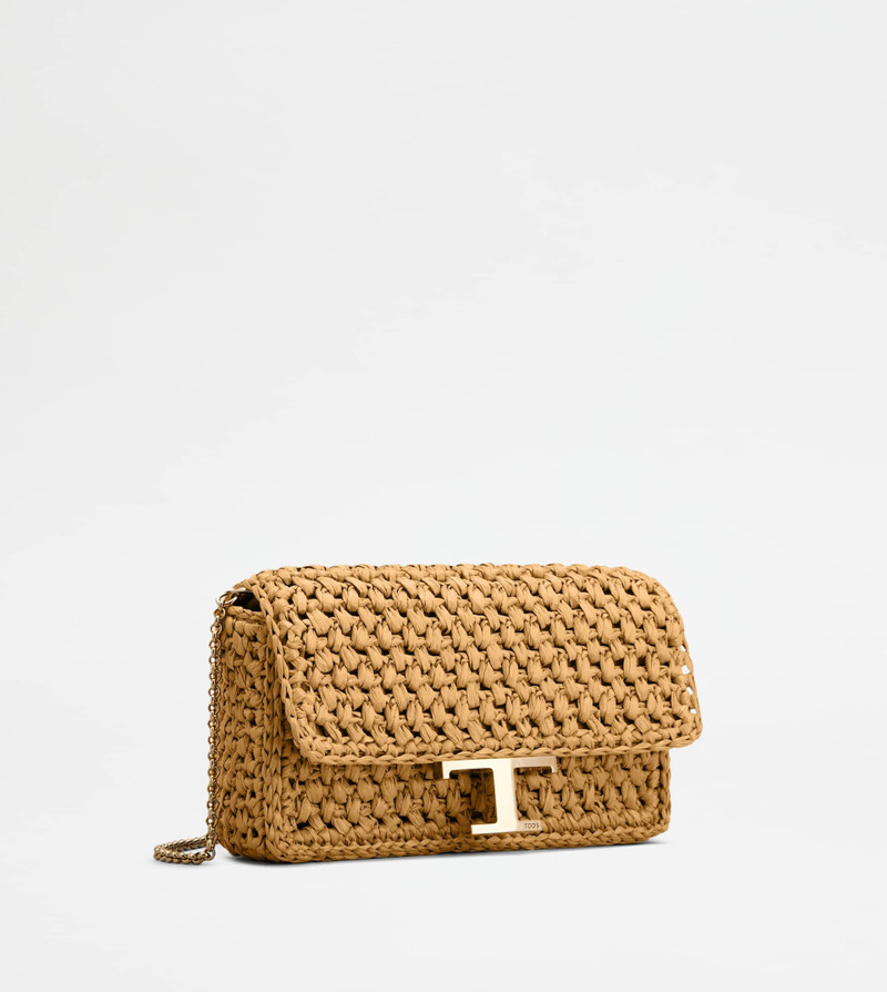 Tod's T TIMELESS FLAP BAG IN RAFFIA MICRO - BEIGE outlook