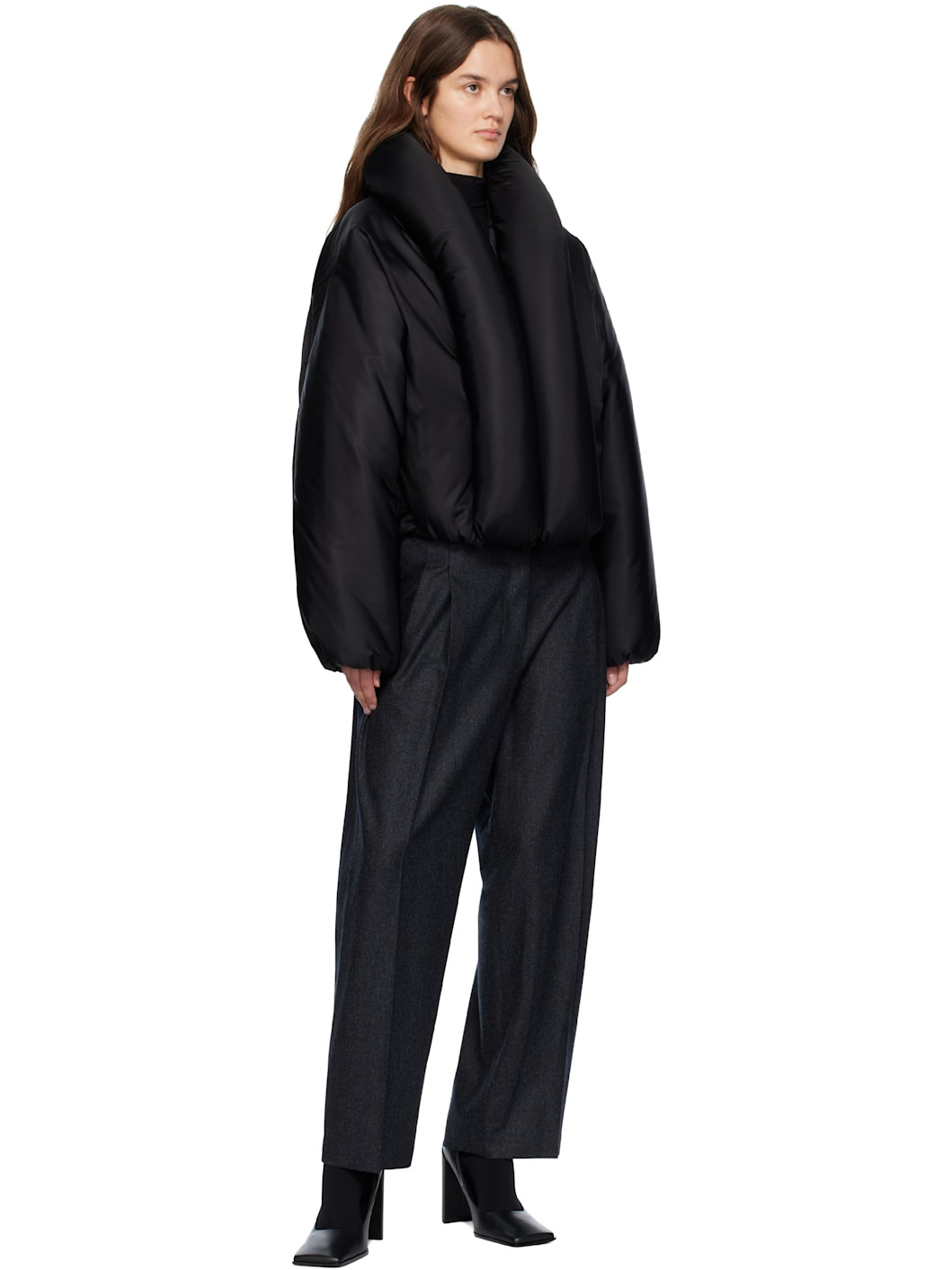 Black Taffeta Padded Bomber Jacket - 4