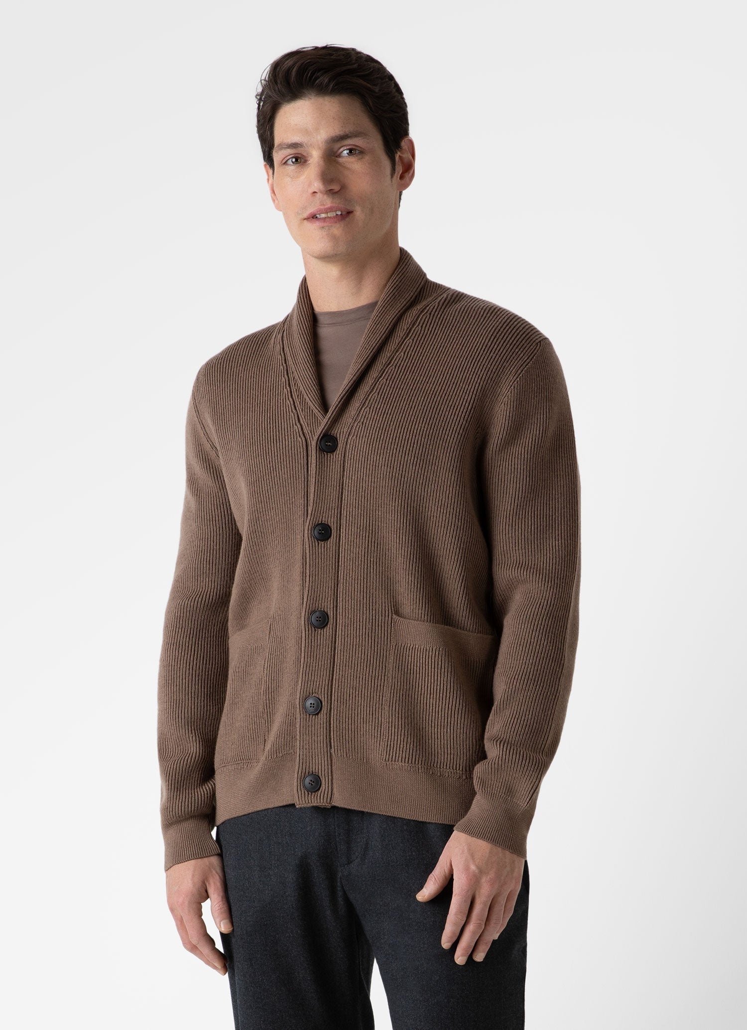 Ribbed Shawl Neck Cardigan - 2