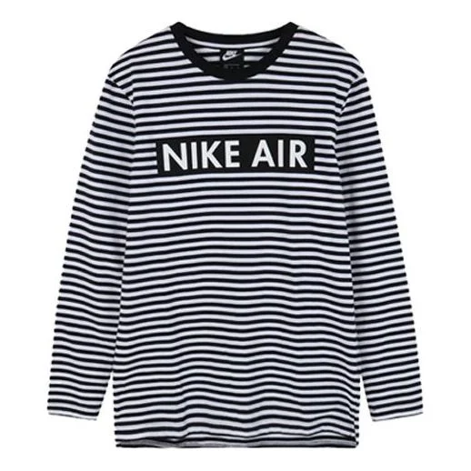 Nike Air Top Ls Alphabet Logo Printing Black White Stripe Long Sleeves Black White 930462-101 - 1