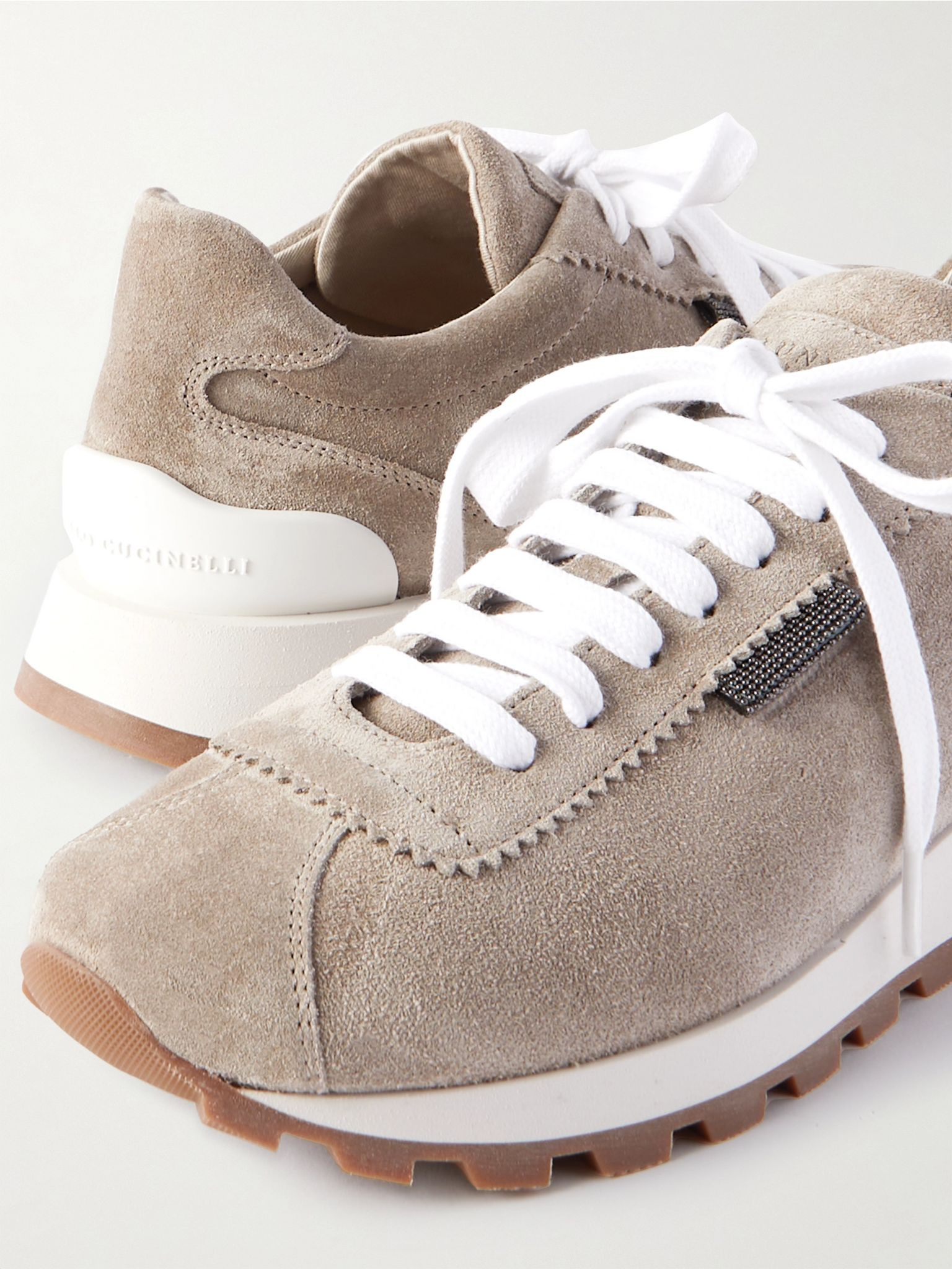 Bead-embellished suede sneakers Gray - 4