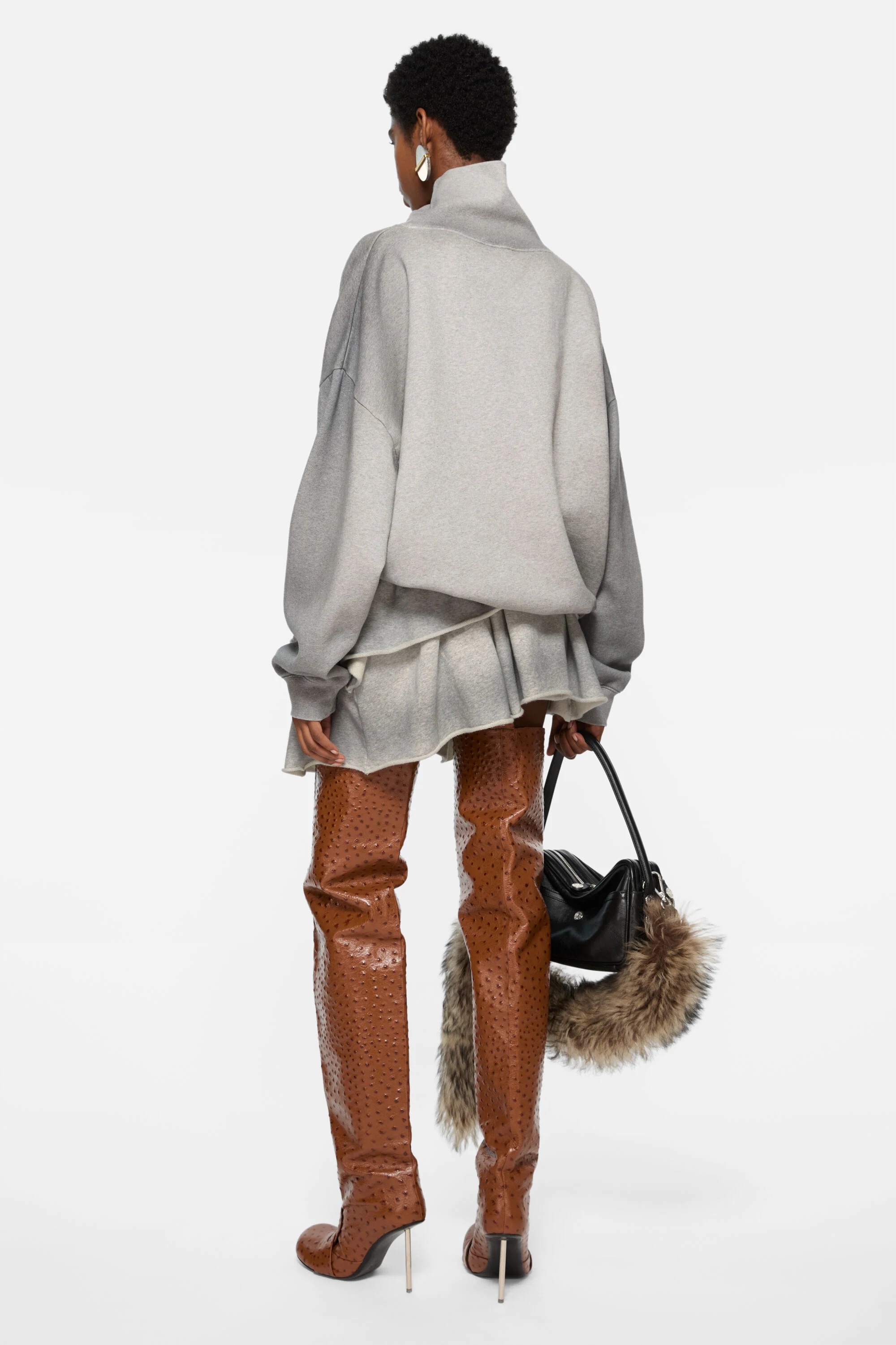 High-Neck Sweater - Grey Melange - 3