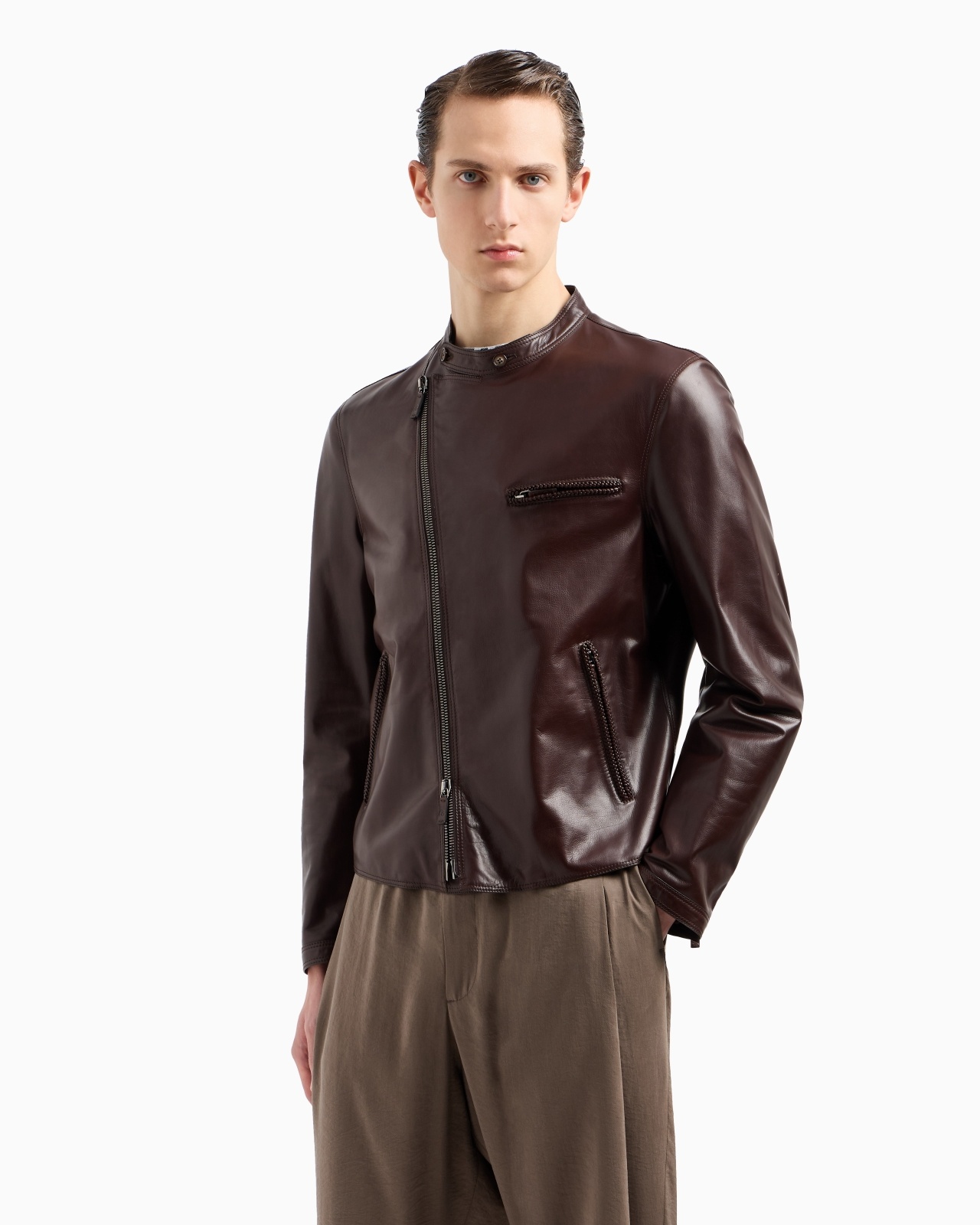 NAPPA-LEATHER JACKET WITH THREADING - 4